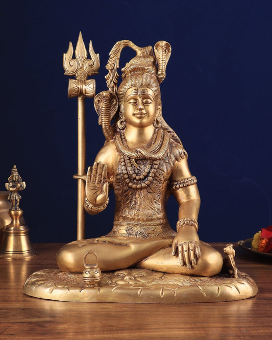 Brass Lord Shiva in blessing mudra idol 15" Height | 100% Certified Copper & Brass - Sama Homes Idol - Brass Sculpture