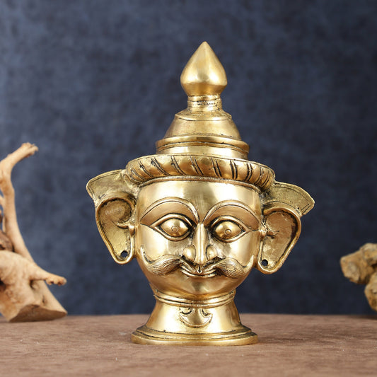 Brass Lord Shiva Mahakaal Mukhalingam Face Head Sculpture | 10" | 100% Certified Copper & Brass - Sama Homes Idol - Brass Sculpture