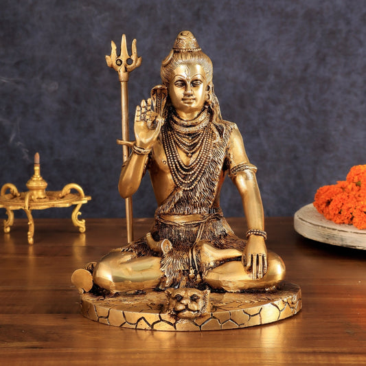 Brass Lord Shiva Statue | 10" enhanced carvings | 100% Certified Copper & Brass - Sama Homes Idol - Brass Sculpture