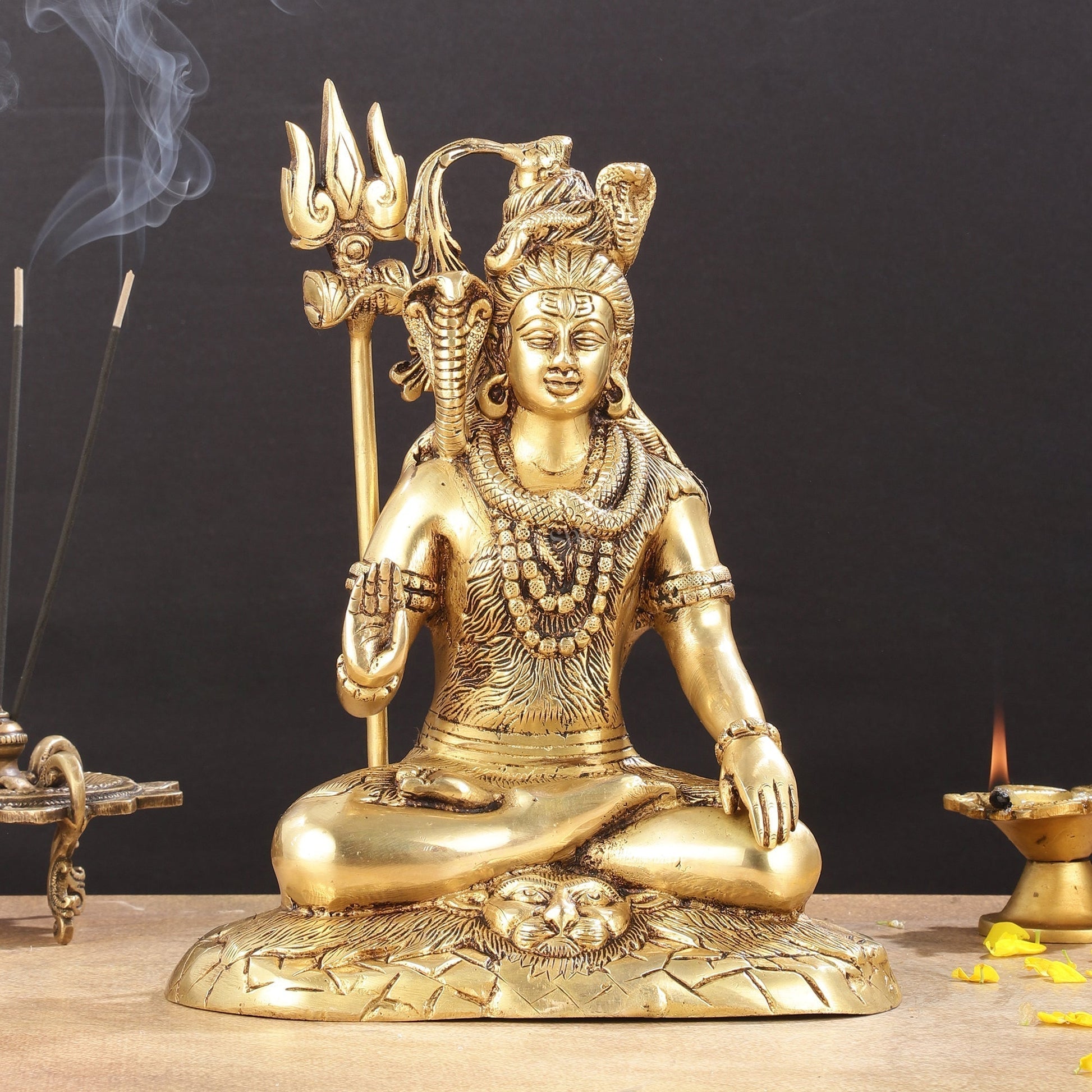 Brass Lord Shiva Statue aashirwad Mudra | Height 10" | 100% Certified Copper & Brass - Sama Homes Idol - Brass Sculpture - Eco-friendly - Sama Homes