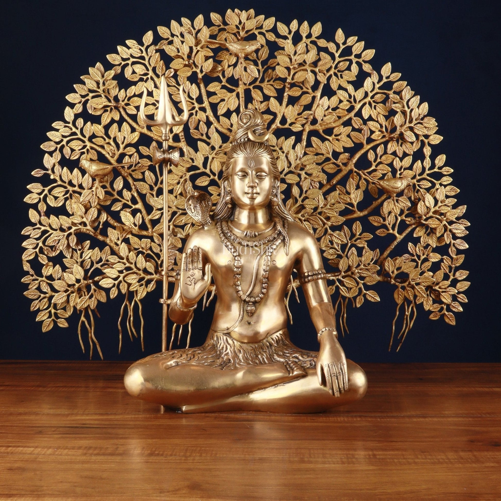 Brass Lord Shiva Statue aashirwad & Superfine Kalpavriksha Tree – Divine Decor Combo | 100% Certified Copper & Brass - Sama Homes Idol - Brass Sculpture - Eco-friendly - Sama Homes