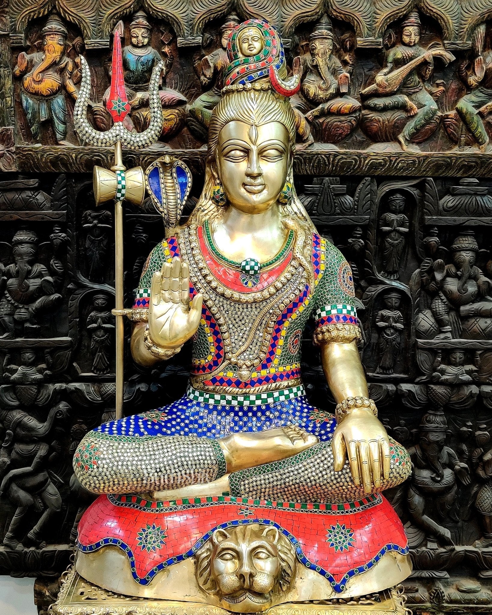 Brass Lord Shiva Statue in Dhayana Aashirwaad Mudra - 36" | 100% Certified Copper & Brass - Sama Homes Idol - Brass Sculpture - Eco-friendly - Sama Homes