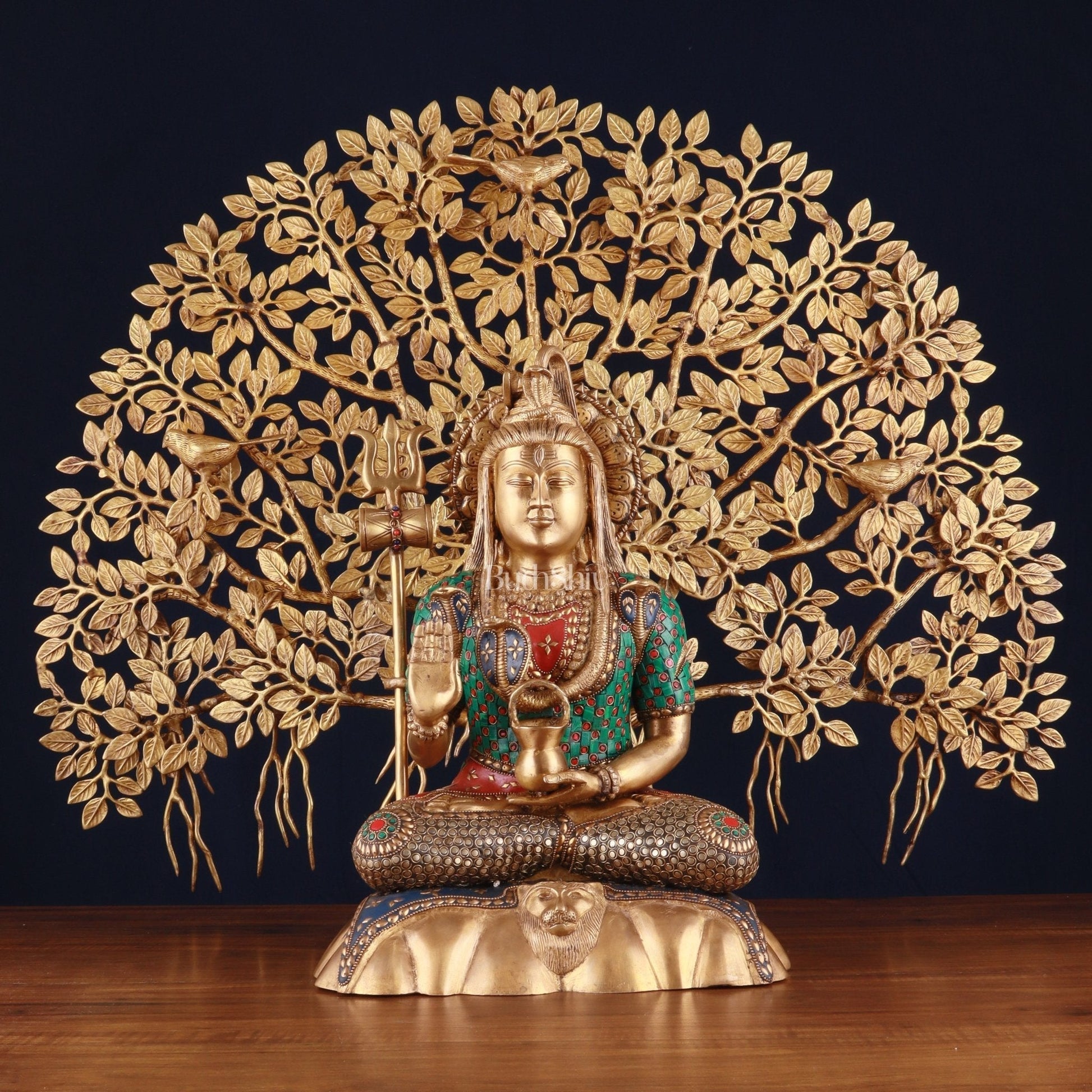 Brass Lord Shiva Statue & Kalpavriksha Tree – Divine Decor Combo | 100% Certified Copper & Brass - Sama Homes Idol - Brass Sculpture - Eco-friendly - Sama Homes