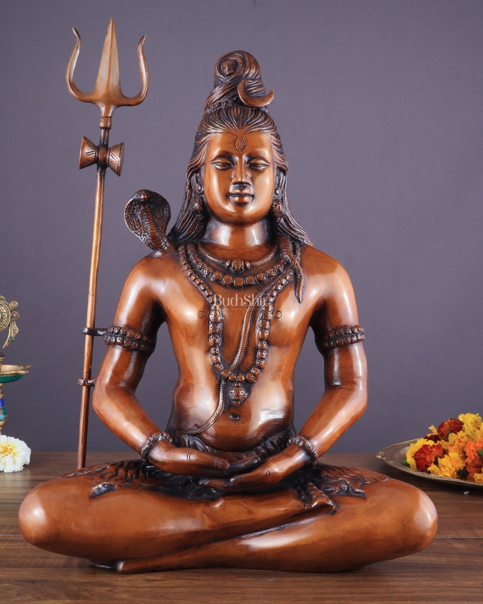 Brass Lord Shiva statue - Meditation Posture 20 inch | 100% Certified Copper & Brass - Sama Homes Idol - Brass Sculpture - Eco-friendly - Sama Homes