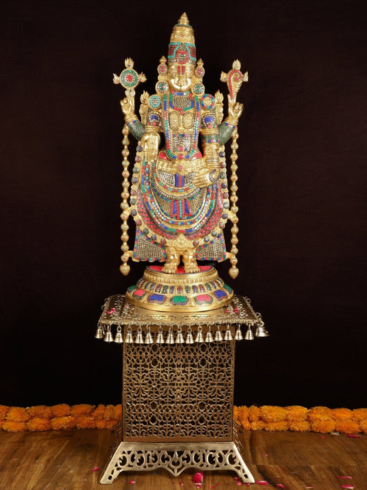 Brass Lord Venkateshwara Swamy Tirupati Balaji statue with Brass Pedestal 59" | 100% Certified Copper & Brass - Sama Homes Idol - Brass Sculpture