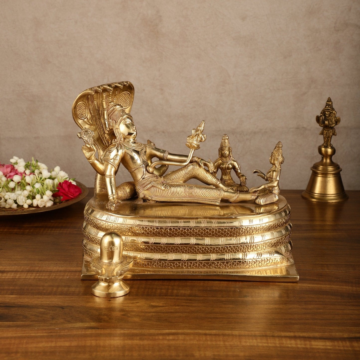 Brass Lord Vishnu Padmanabha Swamy statue 10" | 100% Certified Copper & Brass - Sama Homes Idol - Brass Sculpture