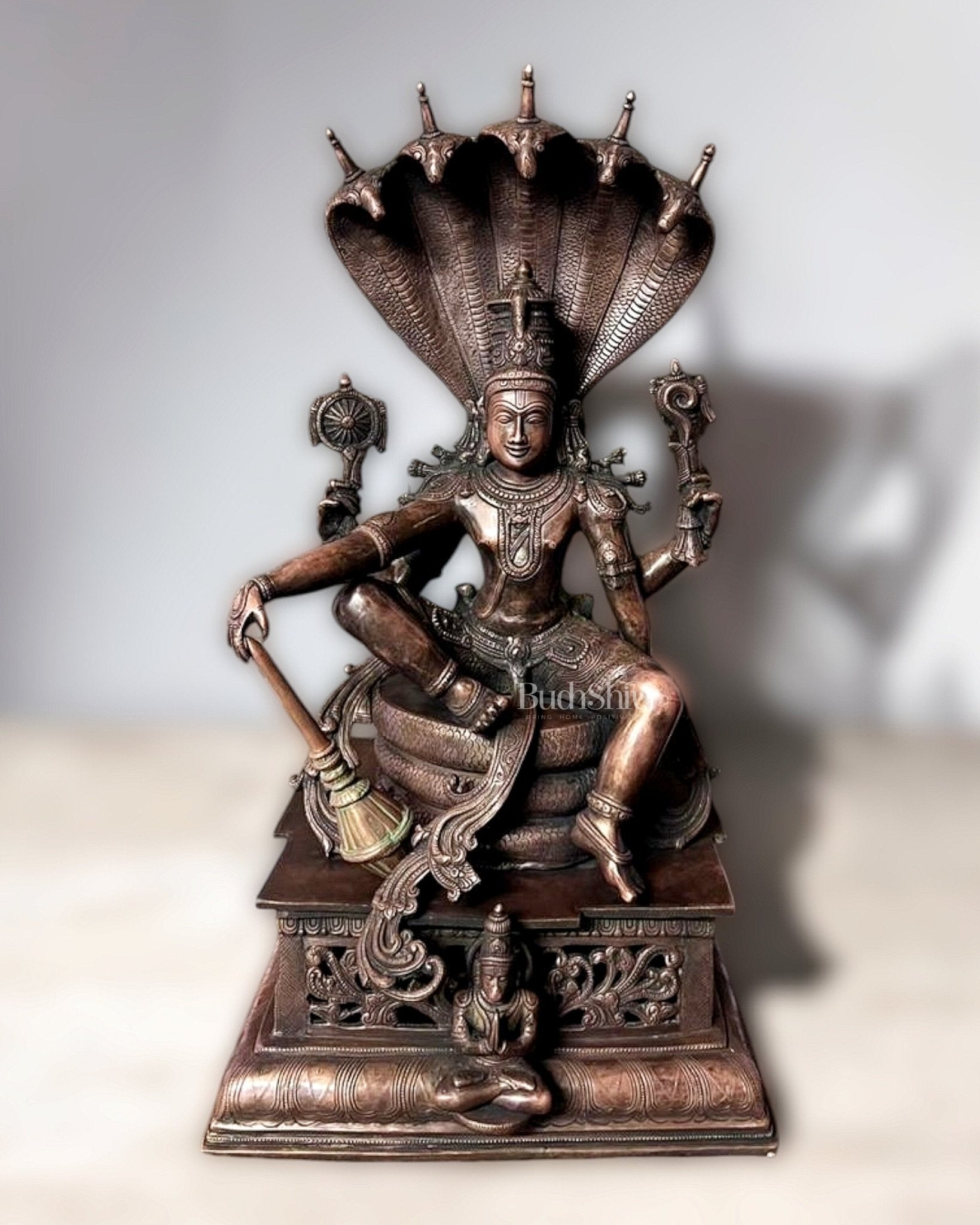 Brass Lord Vishnu statue 30" bronze tone | 100% Certified Copper & Brass - Sama Homes Idol - Brass Sculpture - Eco-friendly - Sama Homes