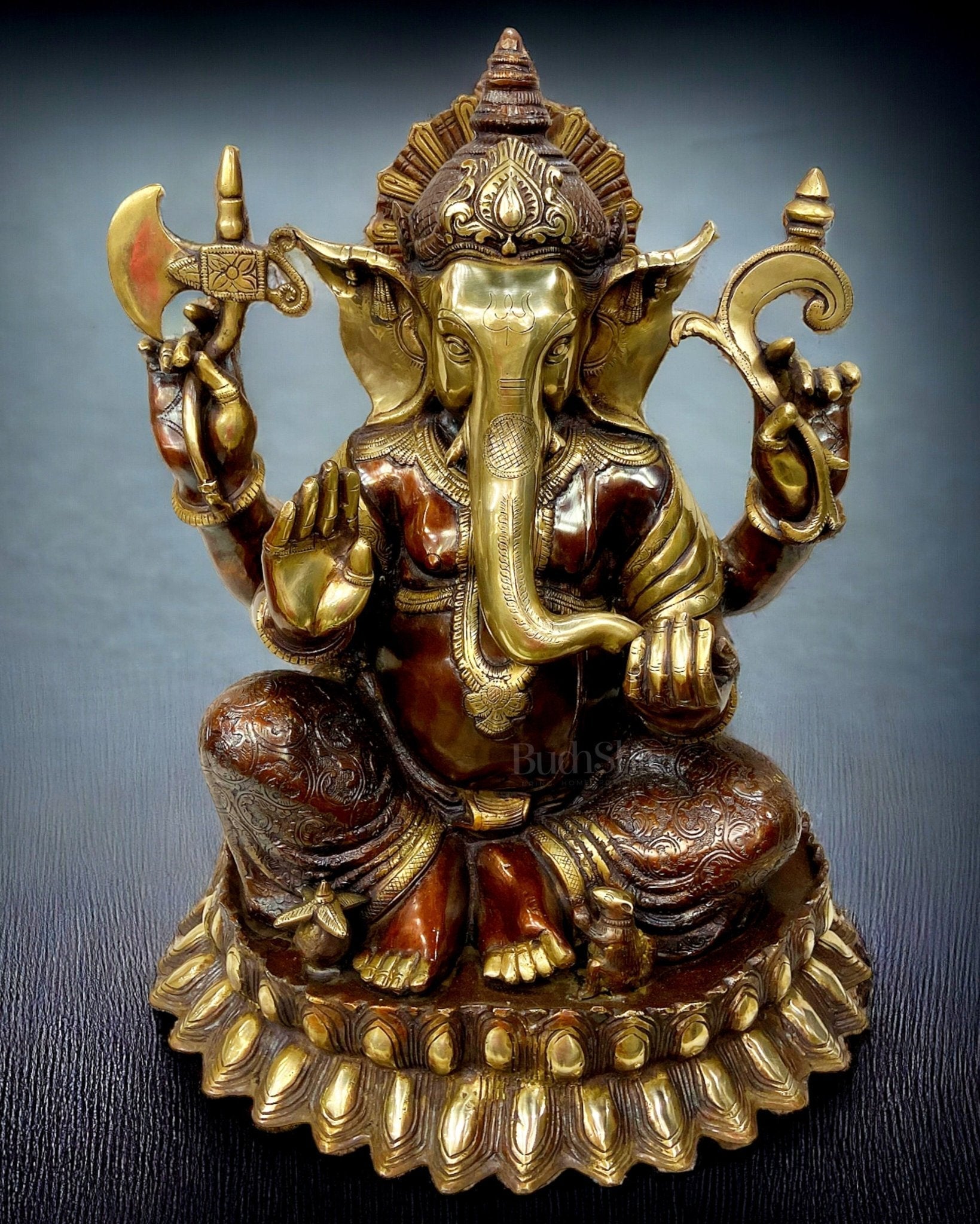 Brass Lotus Ganesha Statue 22 inch large | 100% Certified Copper & Brass - Sama Homes Idol - Brass Sculpture - Eco-friendly - Sama Homes