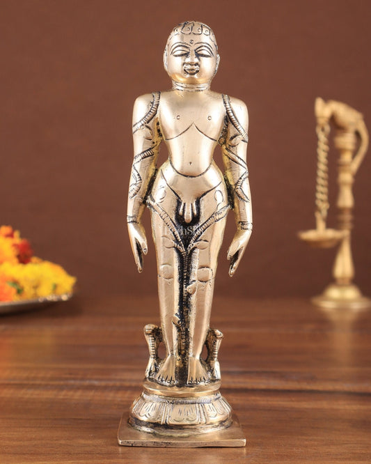 Brass Mahavir Ji Jain God Standing Statue 8" | 100% Certified Copper & Brass - Sama Homes Idol - Brass Sculpture