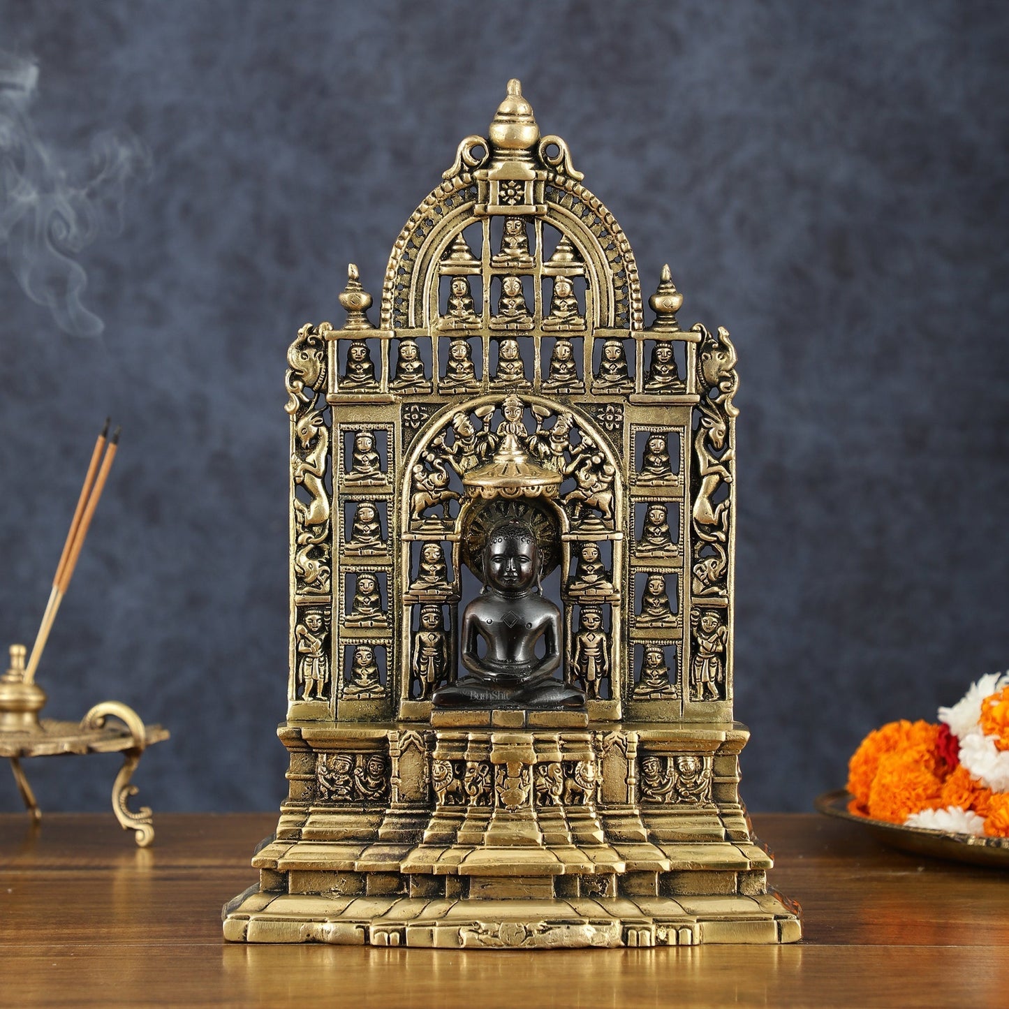 Brass Mahavir Swami Jain Tirthankar Handicraft Statue – 12" Height, 3 kg | 100% Certified Copper & Brass - Sama Homes Idol - Brass Sculpture