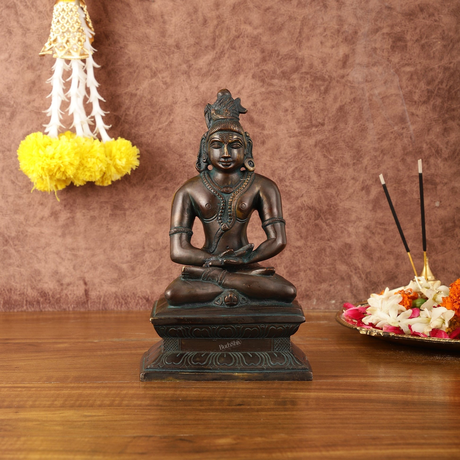 Brass Mahayogi Shiva in Meditation Idol - Antique Bronze Tone - 8.5" | 100% Certified Copper & Brass - Sama Homes Idol - Brass Sculpture - Eco-friendly - Sama Homes