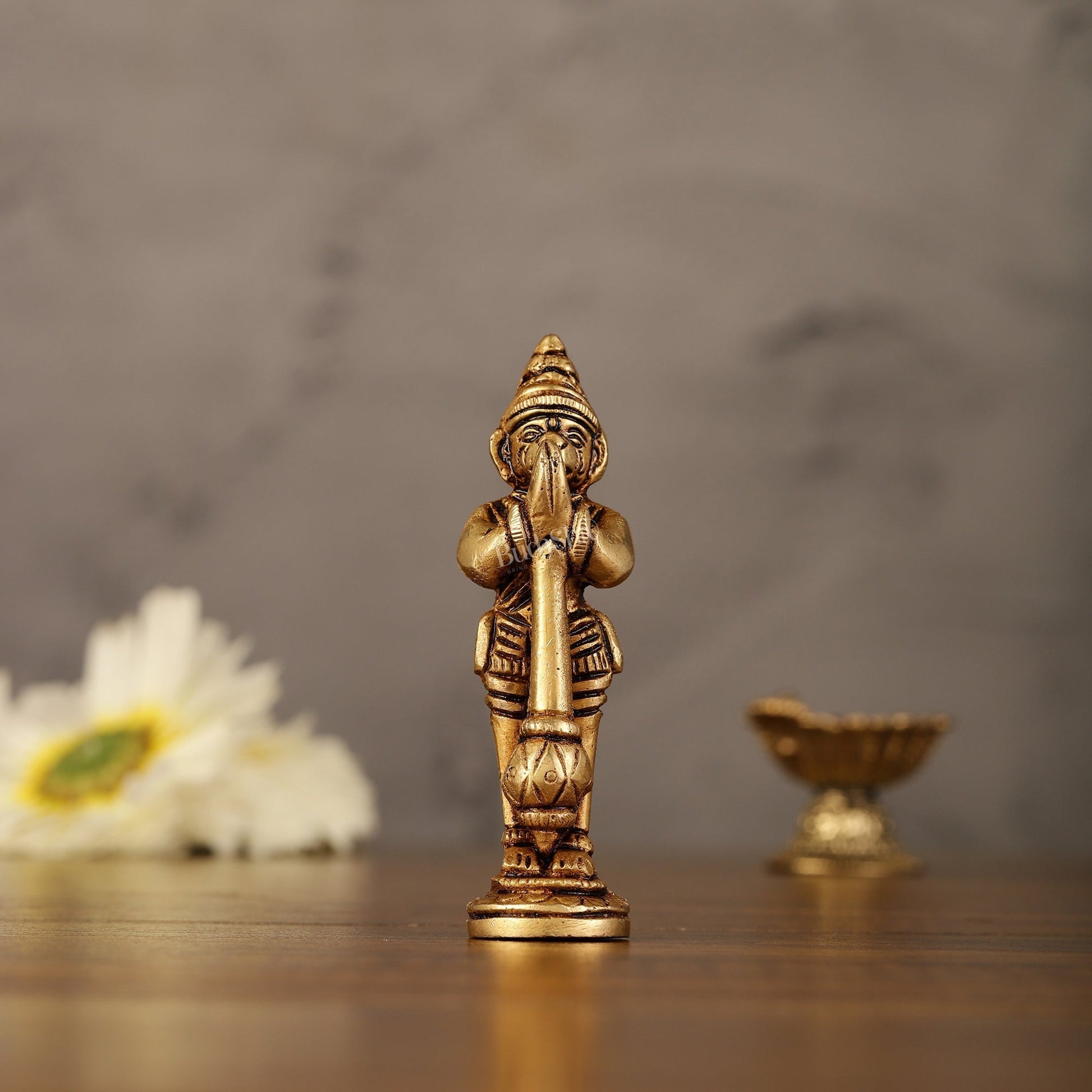 Brass Miniature idol of Lord Hanuman standing 3 inch | 100% Certified Copper & Brass - Sama Homes Idol - Brass Sculpture - Eco-friendly - Sama Homes