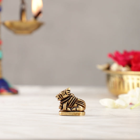 Brass Nandi miniature 1 inch | 100% Certified Copper & Brass - Sama Homes Idol - Brass Sculpture