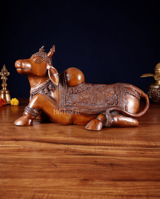 Brass Nandi Statue copper tone - 15 inch | 100% Certified Copper & Brass - Sama Homes Idol - Brass Sculpture