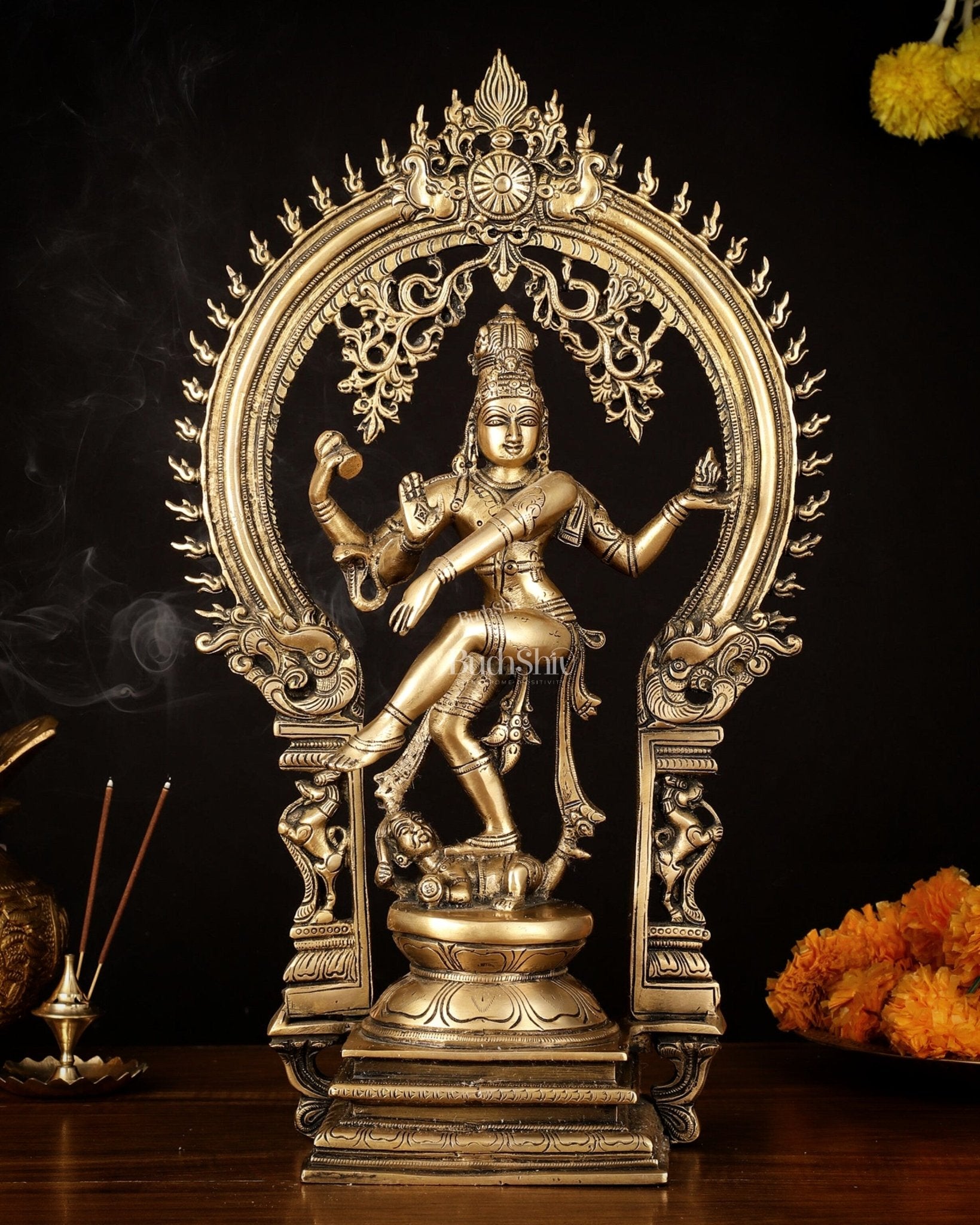 Brass Nataraja Dancing Shiva Superfine Sculpture - 18" Height | 100% Certified Copper & Brass - Sama Homes Idol - Brass Sculpture - Eco-friendly - Sama Homes