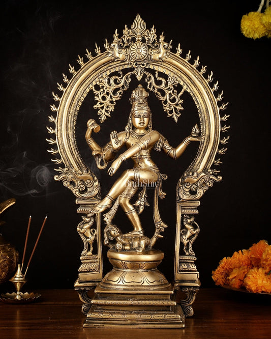Brass Nataraja Dancing Shiva Superfine Sculpture - 18" Height | 100% Certified Copper & Brass - Sama Homes Idol - Brass Sculpture