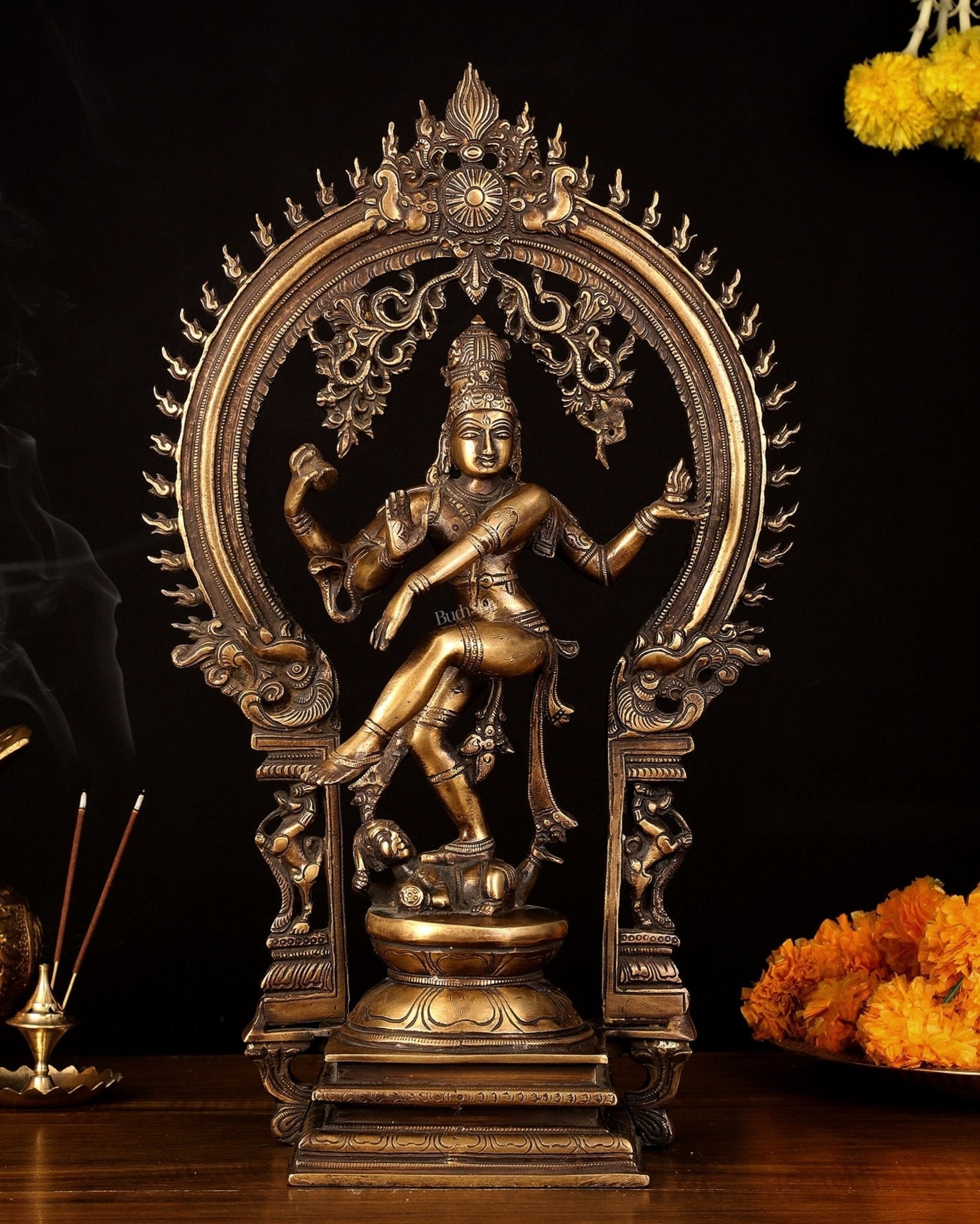 Brass Nataraja Dancing Shiva Superfine Sculpture - 18" Height | 100% Certified Copper & Brass - Sama Homes Idol - Brass Sculpture - Eco-friendly - Sama Homes