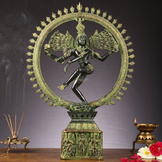 Brass Nataraja statue antique Sand Patina - 23 inch | 100% Certified Copper & Brass - Sama Homes Idol - Brass Sculpture