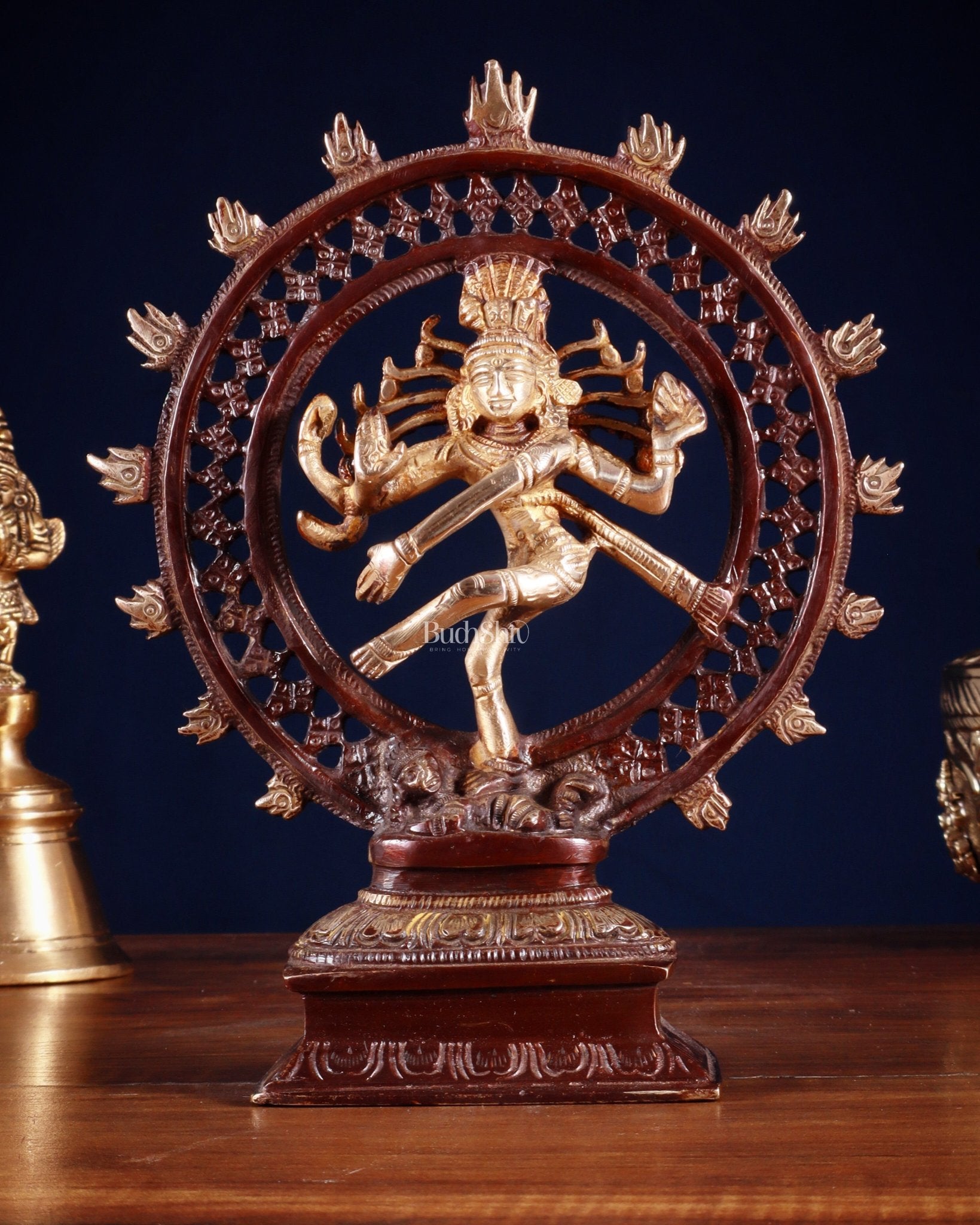 Brass Nataraja Statue in a Netted Ring 9.3" double chola | 100% Certified Copper & Brass - Sama Homes Idol - Brass Sculpture - Eco-friendly - Sama Homes