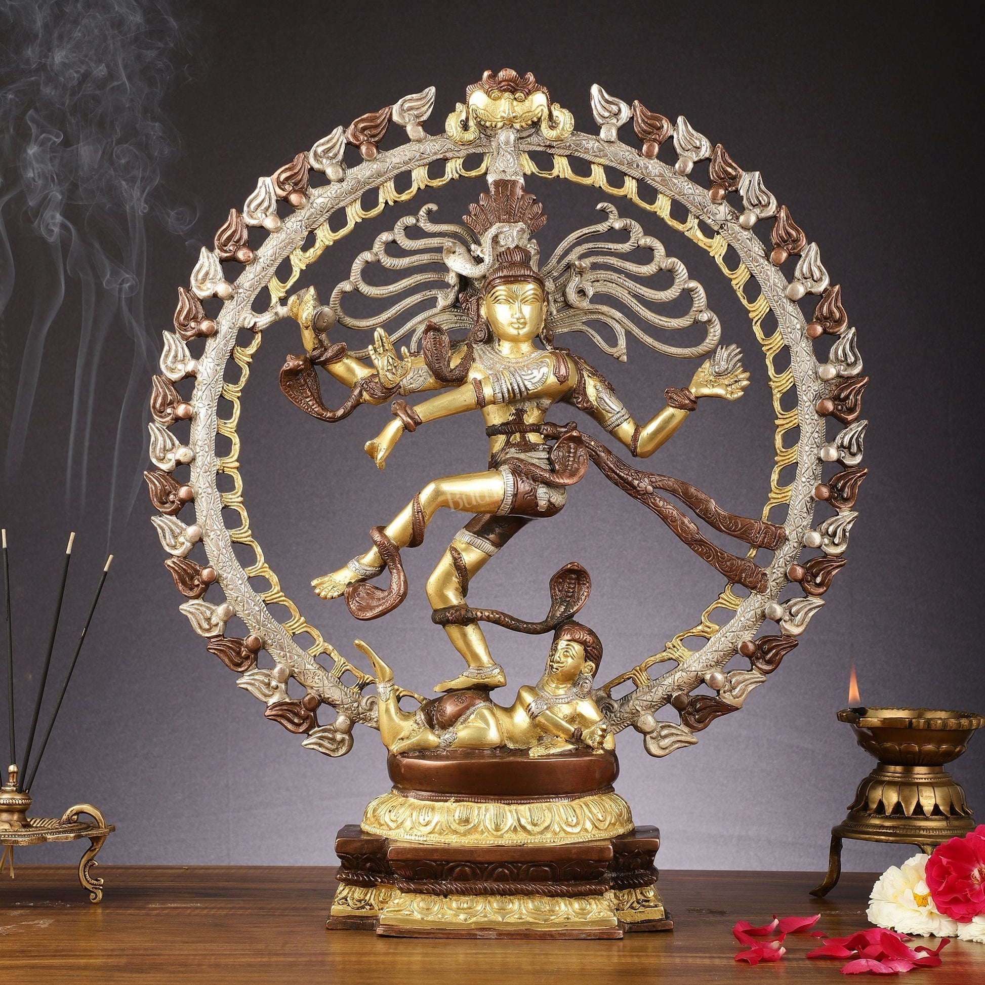 Brass Nataraja Statue with Om Three-Tone Finish - 20 Inch Sculpture | 100% Certified Copper & Brass - Sama Homes Idol - Brass Sculpture - Eco-friendly - Sama Homes