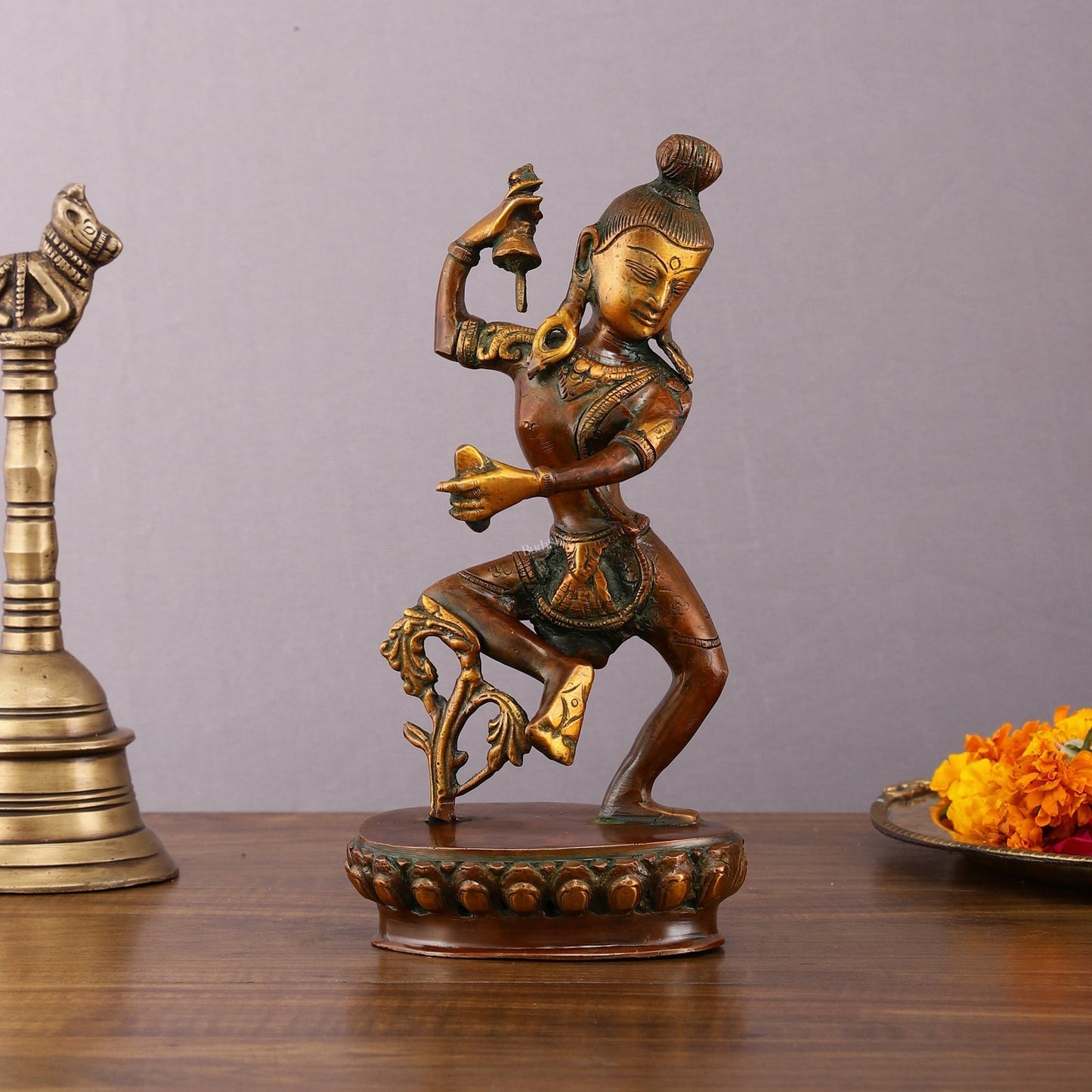 Brass Nepalese Style Dancing Shiva Statue - 9.5 Inch | 100% Certified Copper & Brass - Sama Homes Idol - Brass Sculpture