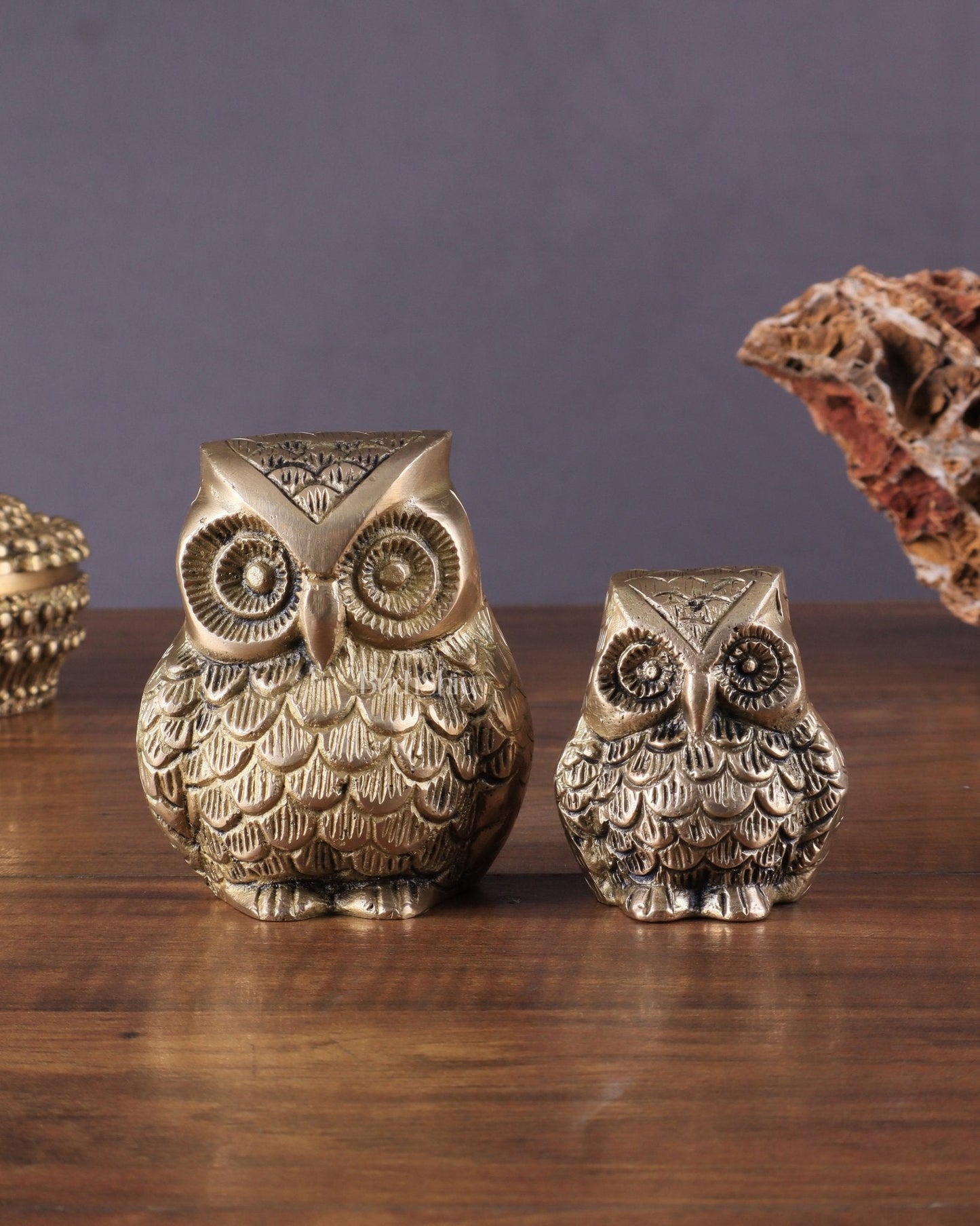 Brass Pair of Owl Showpieces – Vastu and Feng Shui Recommended Décor | 100% Certified Copper & Brass - Sama Homes Idol - Brass Sculpture