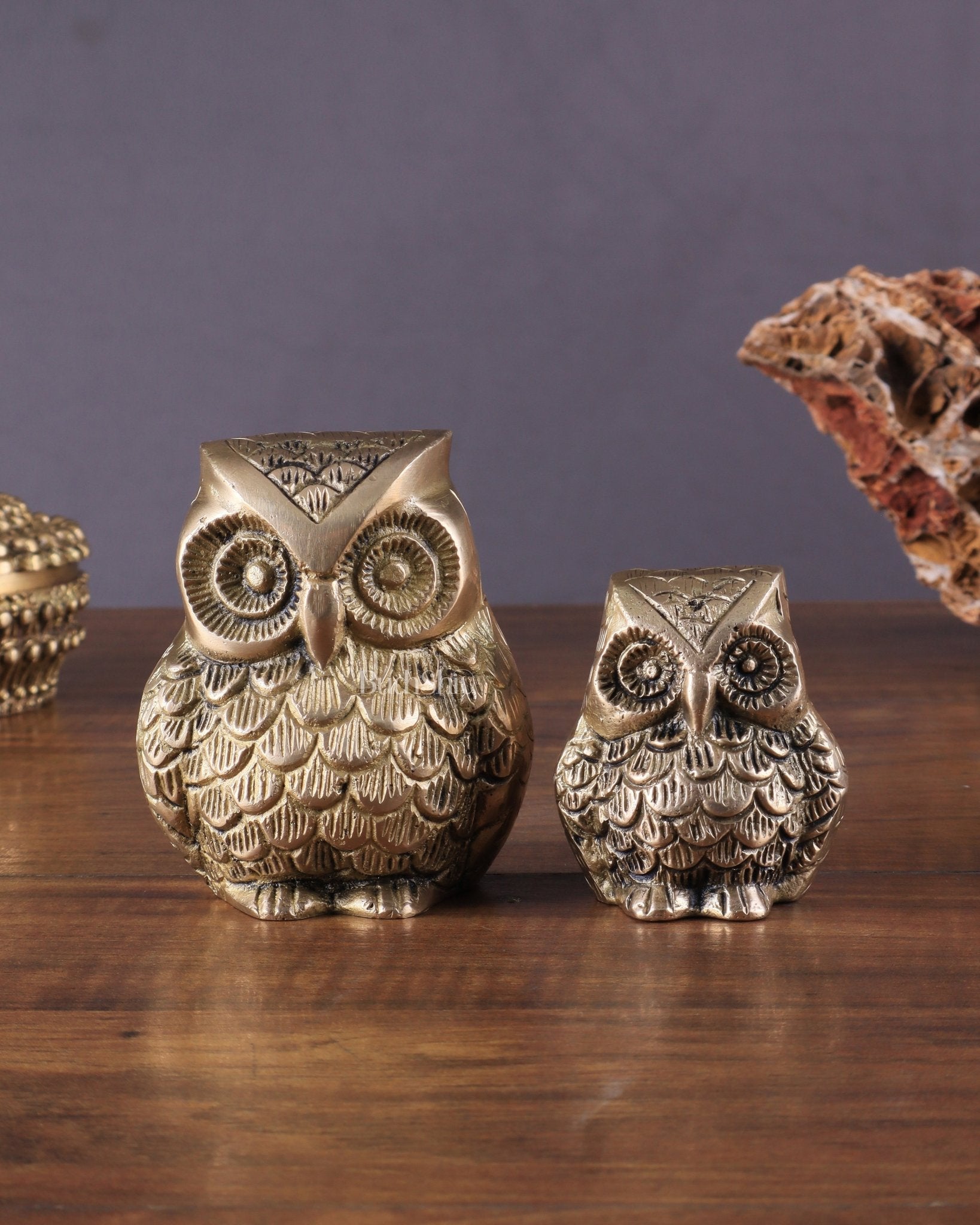 Brass Pair of Owl Showpieces – Vastu and Feng Shui Recommended Décor | 100% Certified Copper & Brass - Sama Homes Idol - Brass Sculpture - Eco-friendly - Sama Homes
