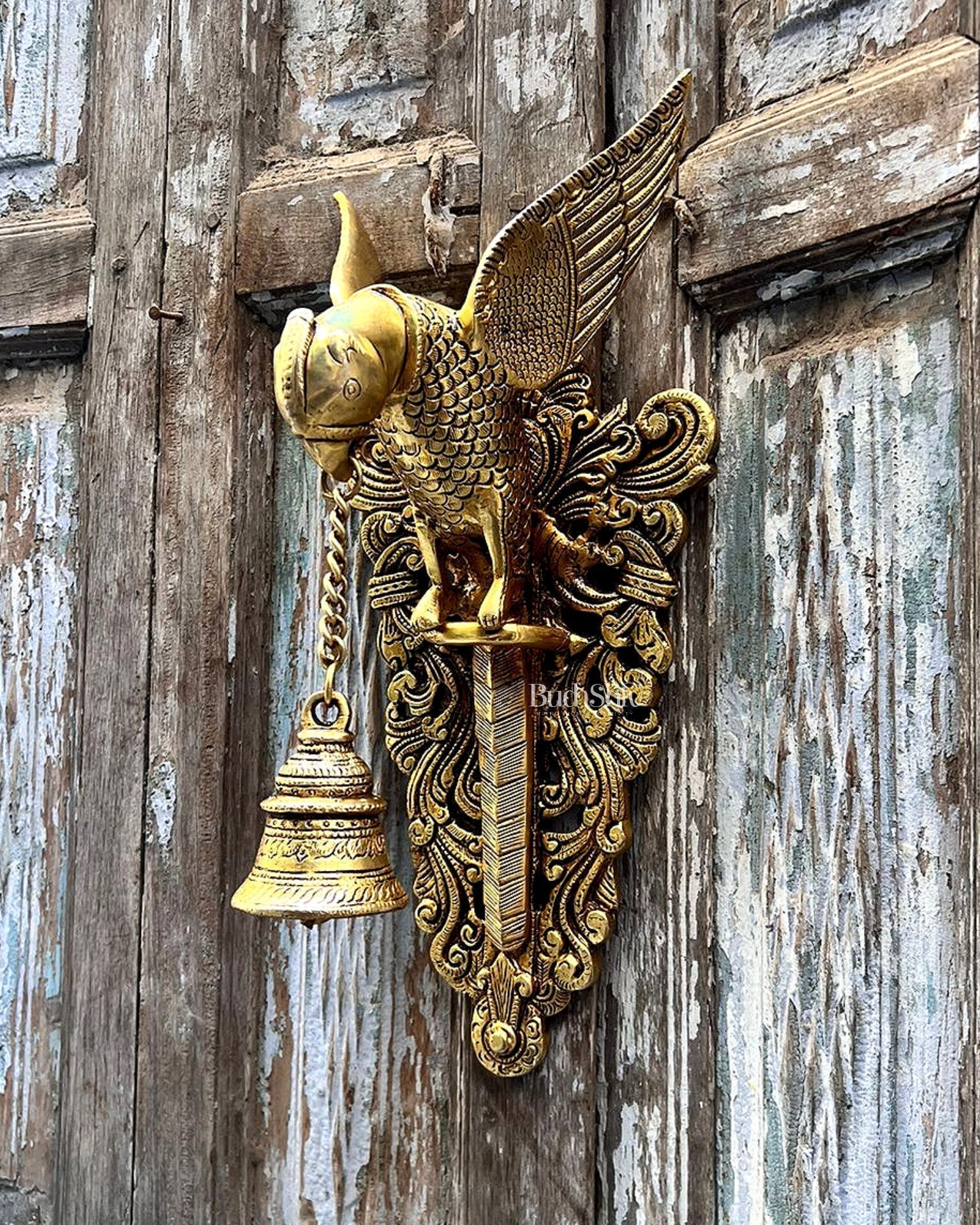 Brass Parrot Wall Hanging Bell - 10 inch | 100% Certified Copper & Brass - Sama Homes Idol - Brass Sculpture - Eco-friendly - Sama Homes
