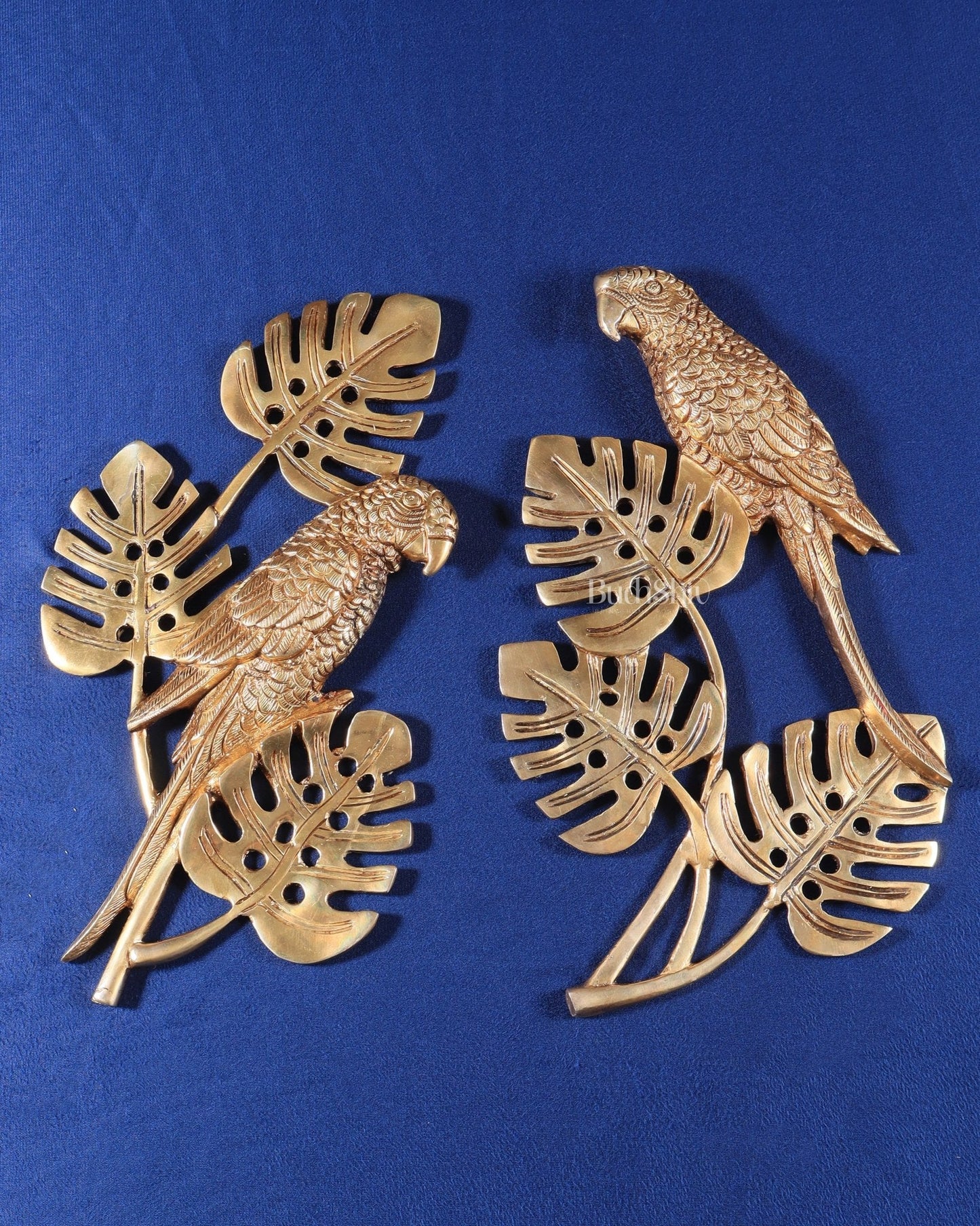Brass Parrots on a Tropical Tree Wall Hanging 15" | 100% Certified Copper & Brass - Sama Homes Idol - Brass Sculpture