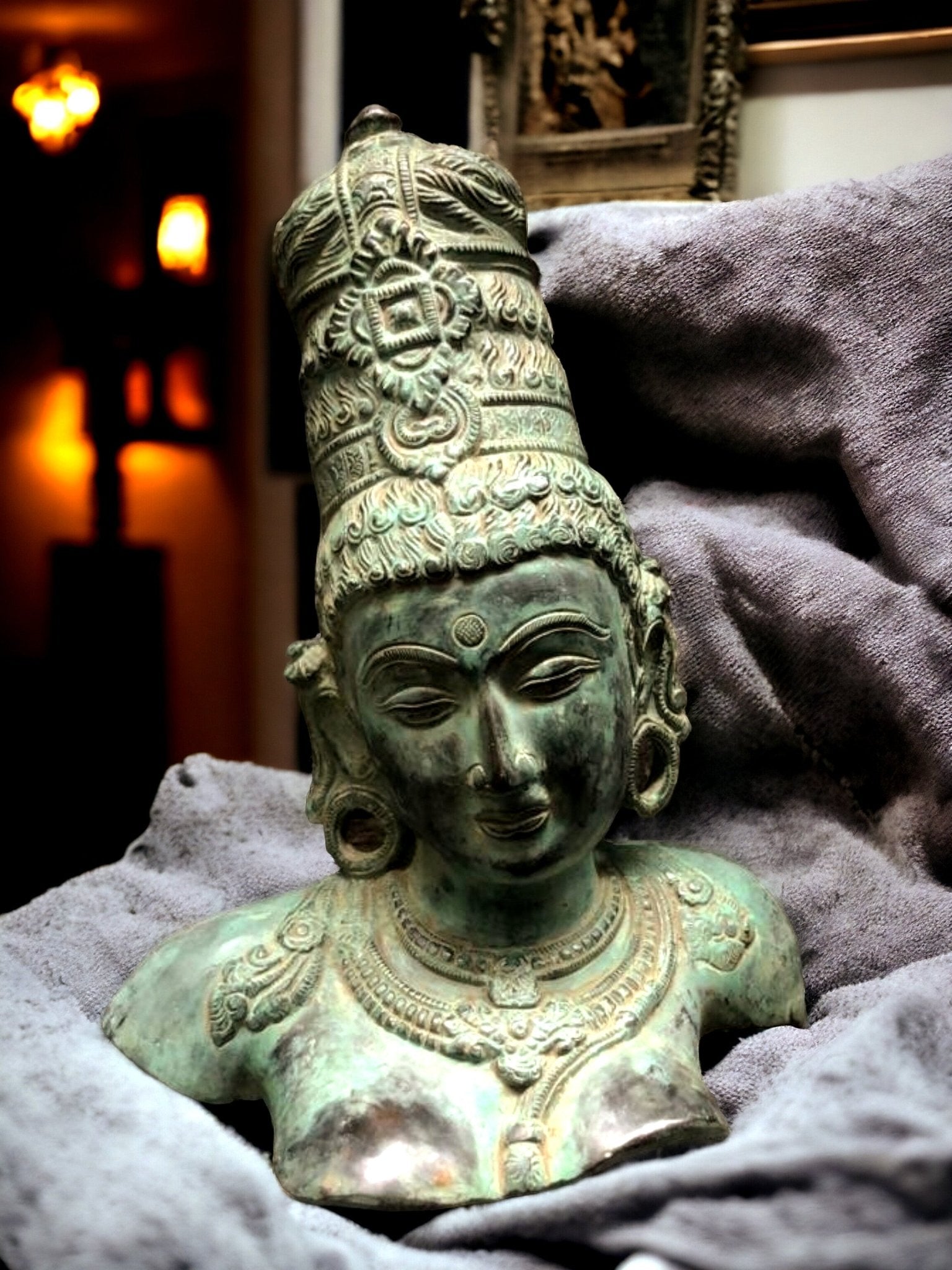 Brass Parvati Bust table accent 12" | 100% Certified Copper & Brass - Sama Homes Idol - Brass Sculpture - Eco-friendly - Sama Homes