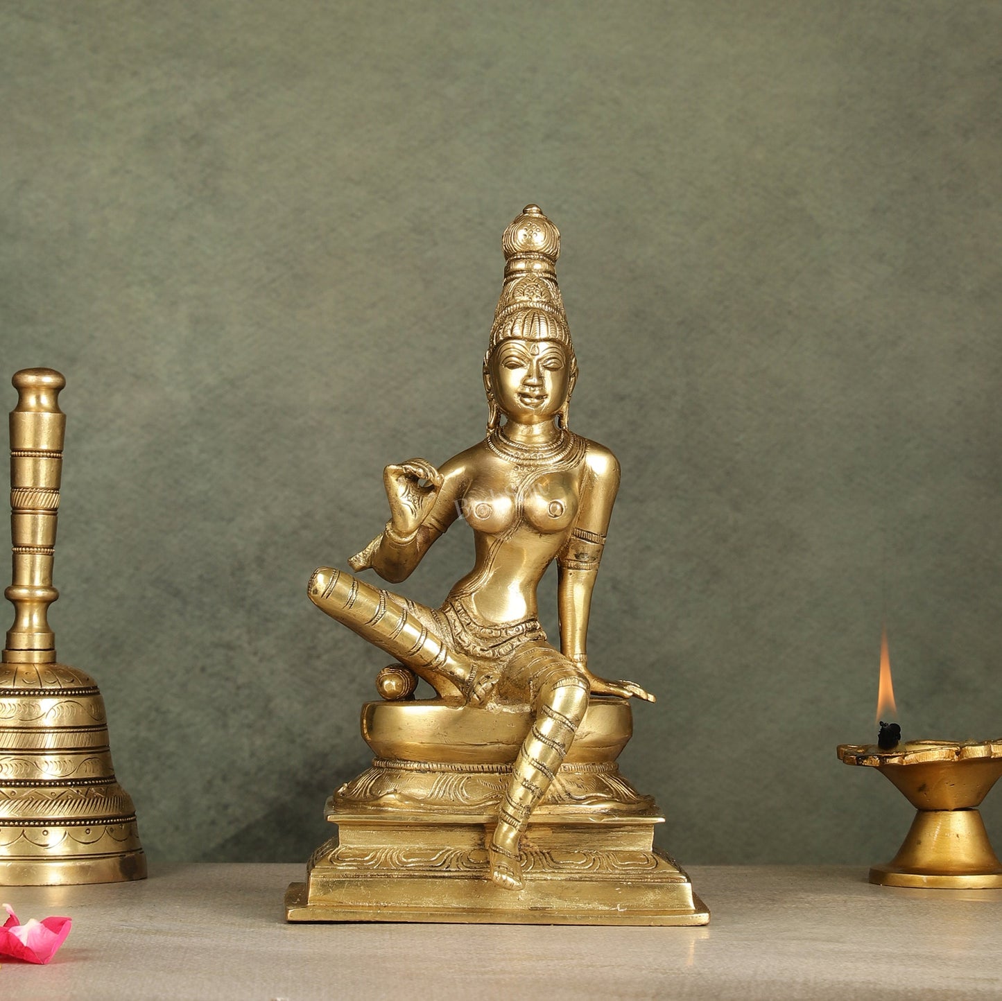 Brass Bhoga Shakti Parvati Idol 9" | 100% Certified Copper & Brass - Sama Homes Idol - Brass Sculpture