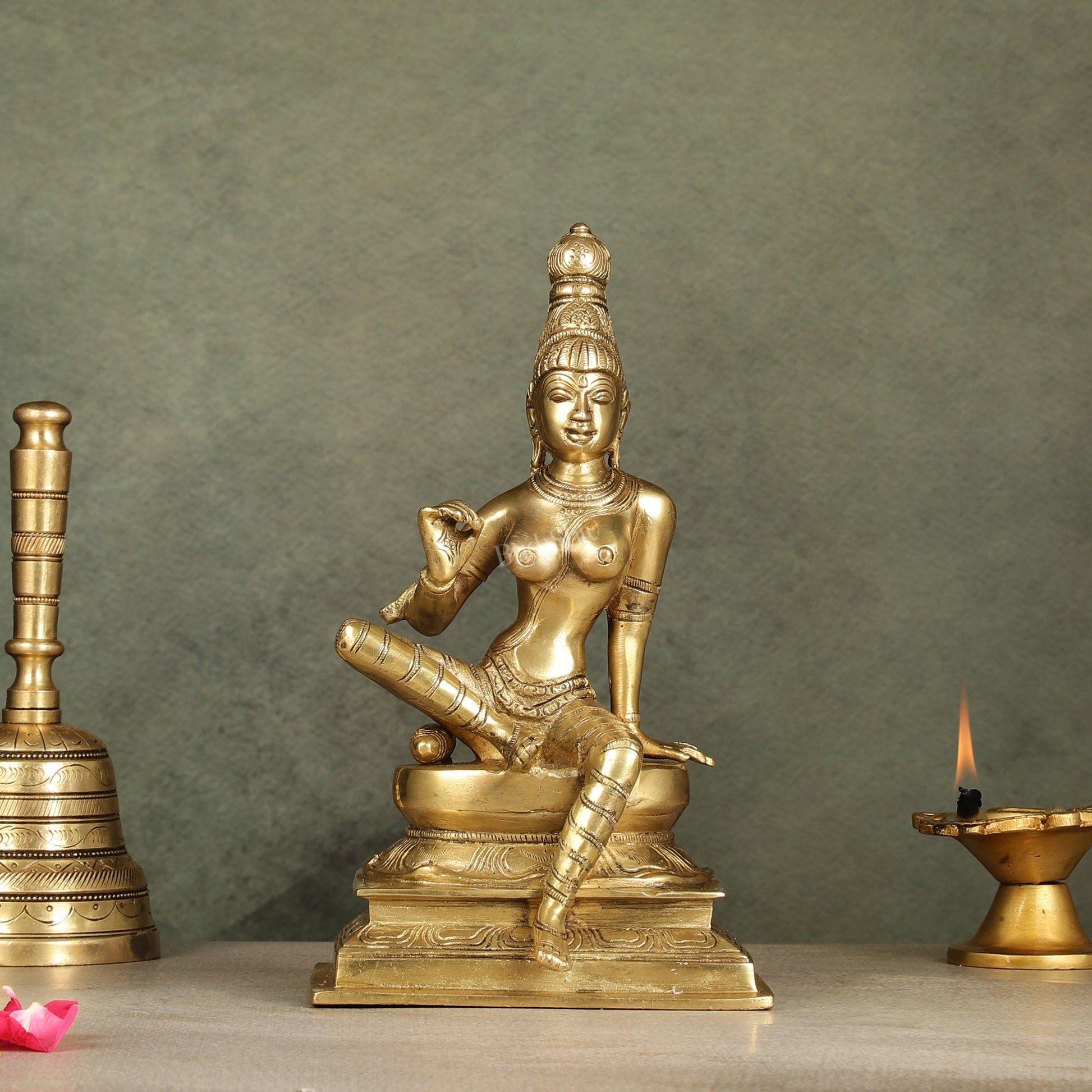 Brass Bhoga Shakti Parvati Idol 9" | 100% Certified Copper & Brass - Sama Homes Idol - Brass Sculpture - Eco-friendly - Sama Homes