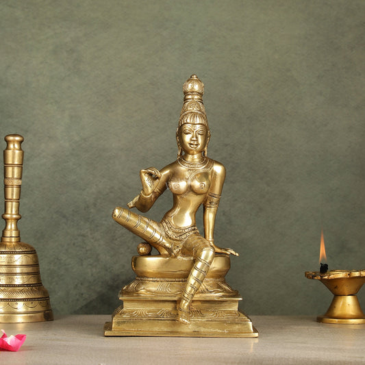 Brass Bhoga Shakti Parvati Idol 9" | 100% Certified Copper & Brass - Sama Homes Idol - Brass Sculpture