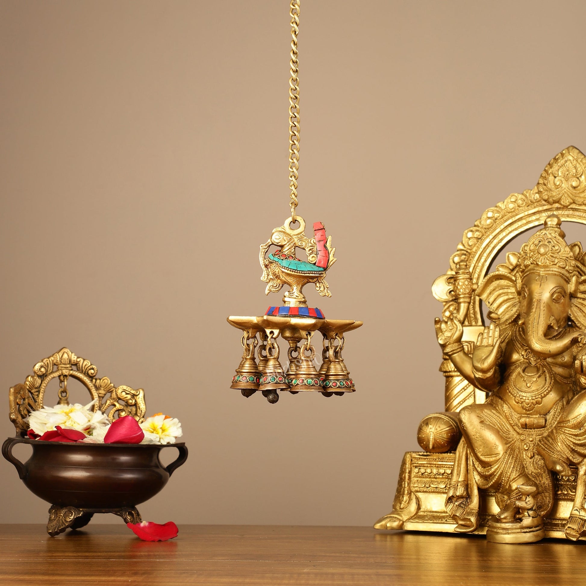 Brass peacock Hanging lamp 20" - Eco-friendly - Sama Homes