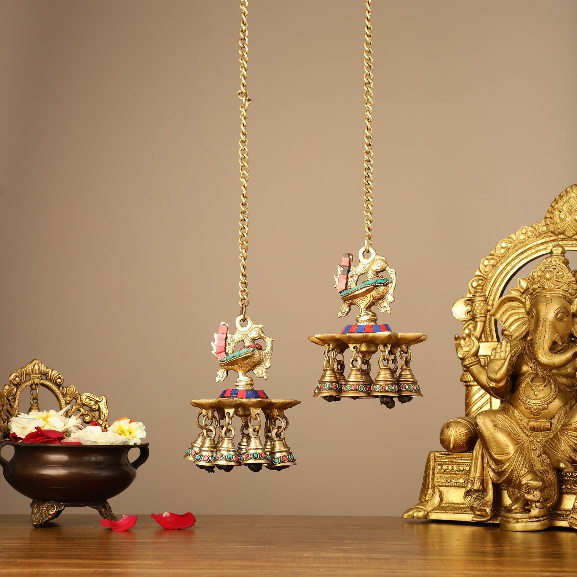 Brass peacock Hanging lamp pair 20" - Eco-friendly - Sama Homes