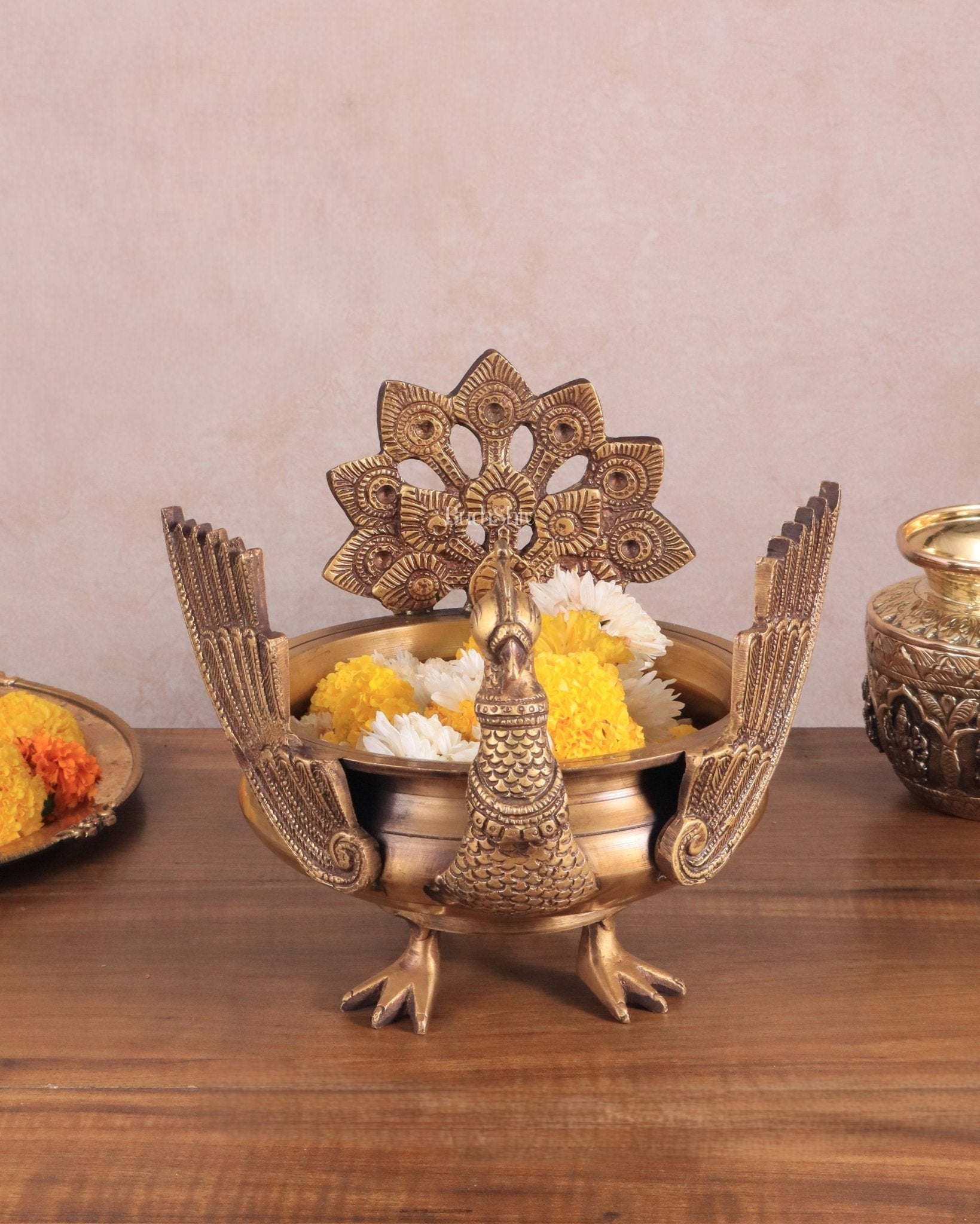Brass peacock urli antique tone 9" – Sama Homes - Eco-friendly - Sama Homes