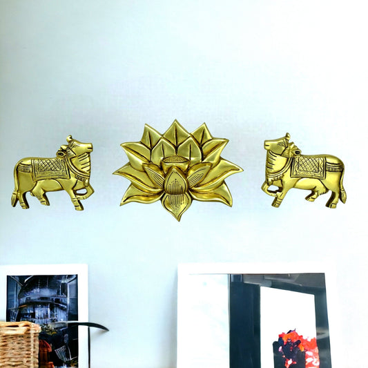 Brass Pichwai set of Cows and Lotus wall hanging – Sama Homes