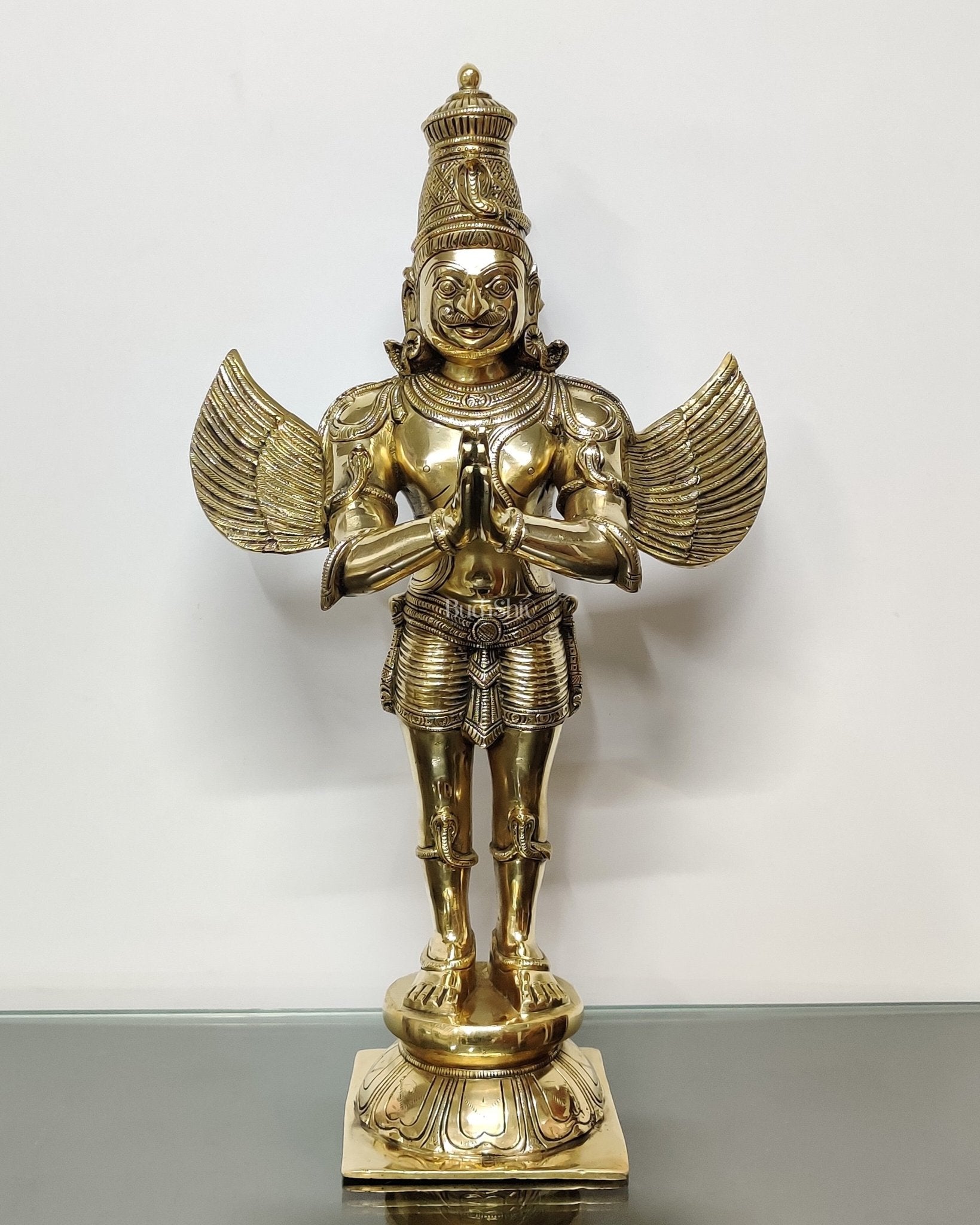 Brass Pristine Garuda Dev Statue - Glossy Finish, 22" Tall, 11 kg | 100% Certified Copper & Brass - Sama Homes Idol - Brass Sculpture - Eco-friendly - Sama Homes