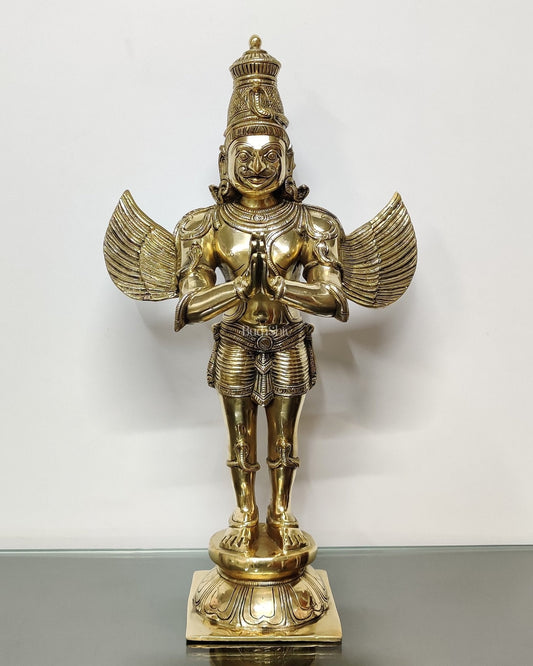 Brass Pristine Garuda Dev Statue - Glossy Finish, 22" Tall, 11 kg | 100% Certified Copper & Brass - Sama Homes Idol - Brass Sculpture