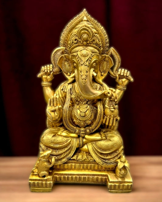 Brass Puna Ganapati Statue 18" | 100% Certified Copper & Brass - Sama Homes Idol - Brass Sculpture