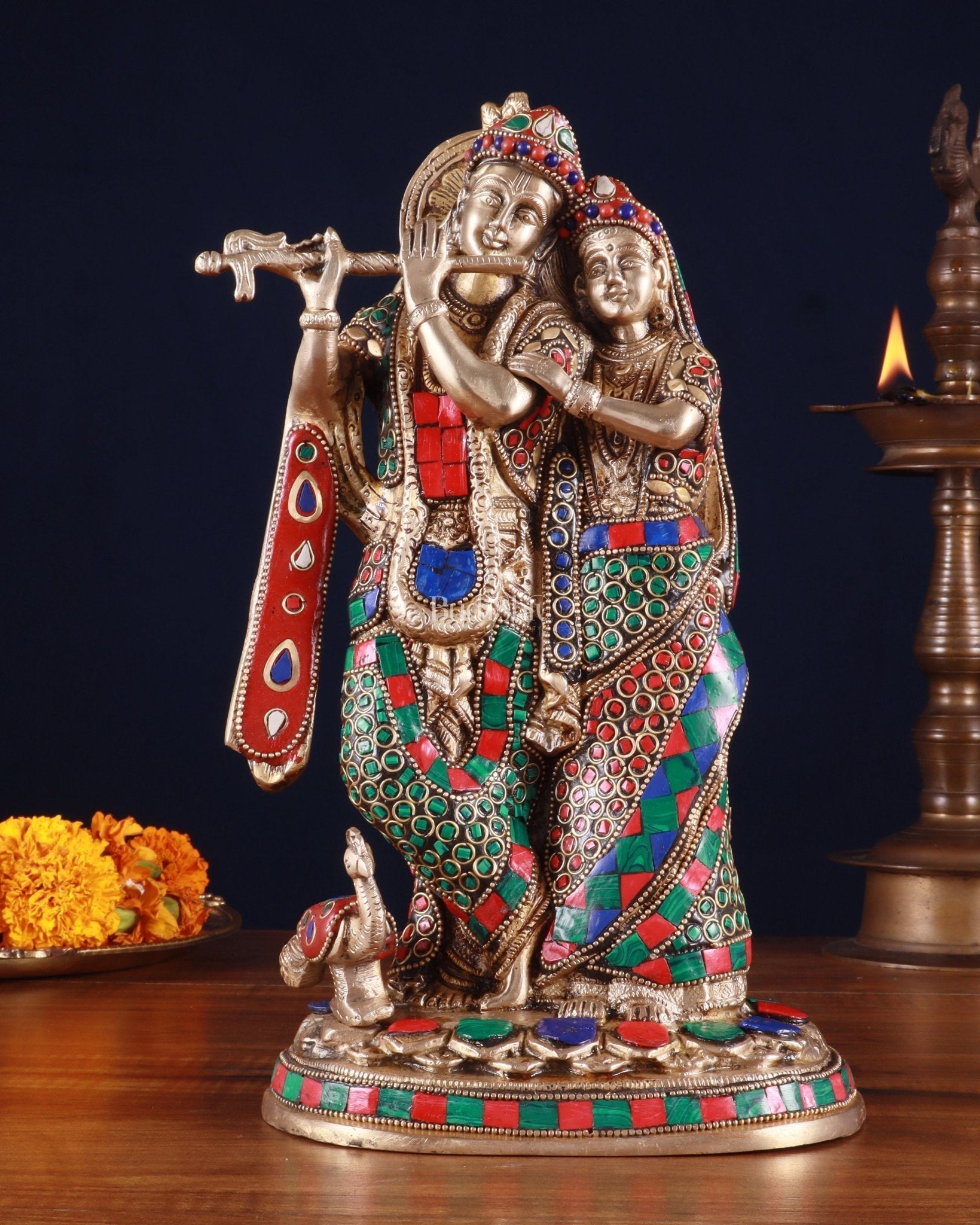 Brass Radha Krishna Idol 12 inch meenakari work | 100% Certified Copper & Brass - Sama Homes Idol - Brass Sculpture - Eco-friendly - Sama Homes
