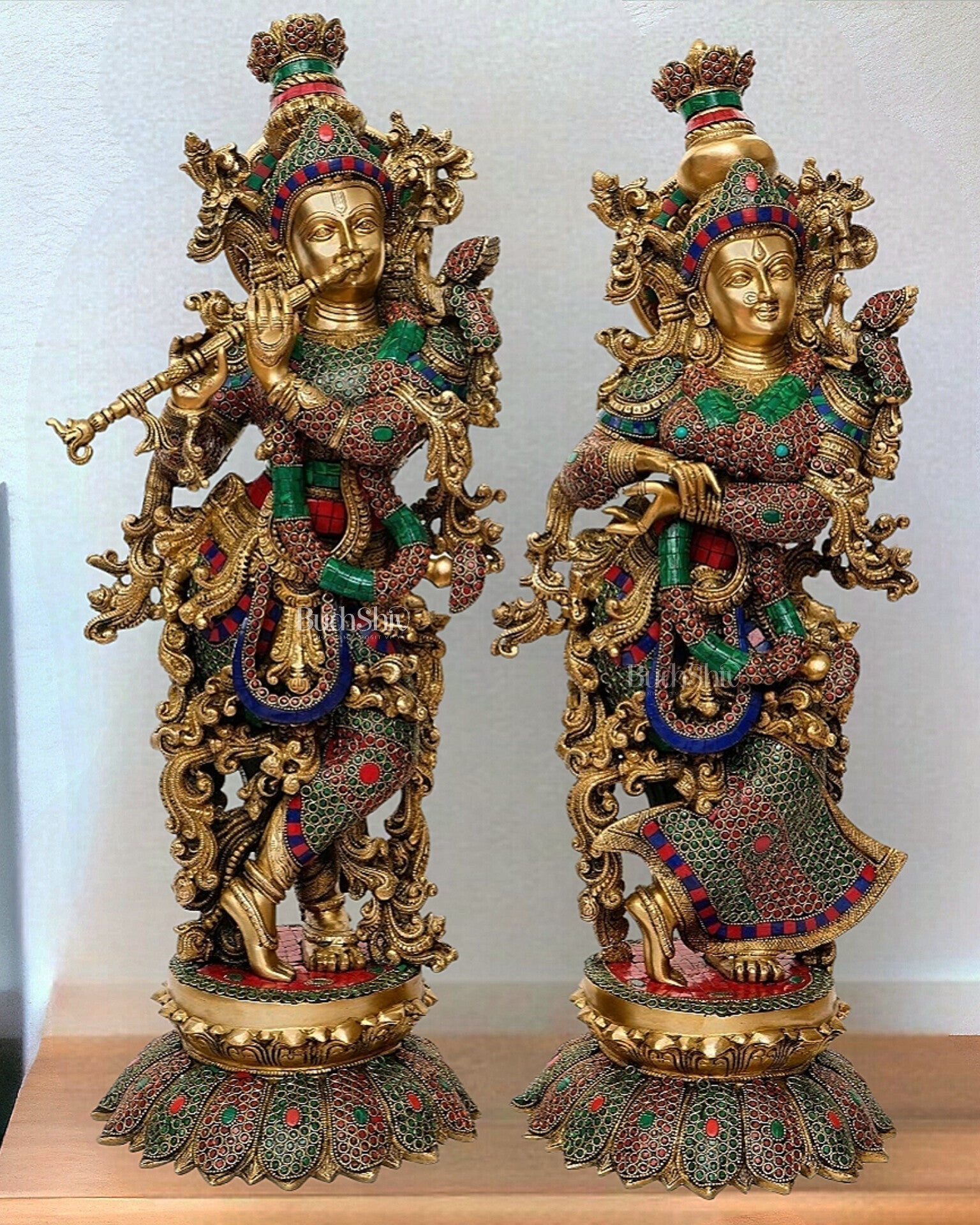 Brass Radha Krishna Idols with Lotus Base 27 inch | 100% Certified Copper & Brass - Sama Homes Idol - Brass Sculpture - Eco-friendly - Sama Homes