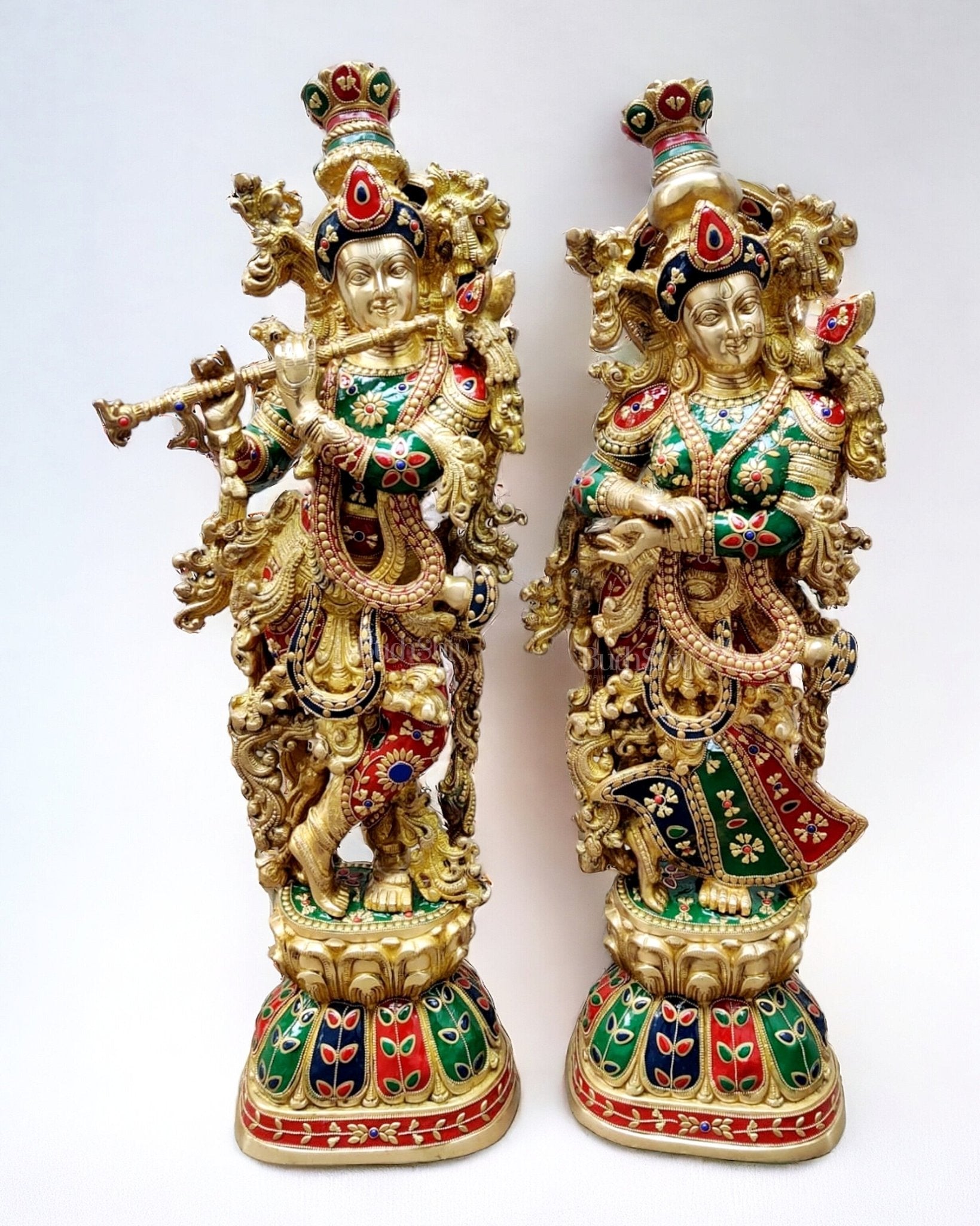 Brass Radha krishna multicolour meenakari Idol 30 inch | 100% Certified Copper & Brass - Sama Homes Idol - Brass Sculpture - Eco-friendly - Sama Homes