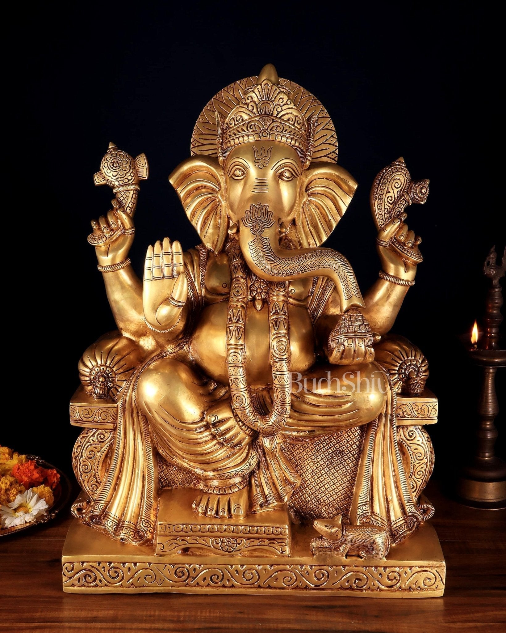 Brass Ganesha large Statue 25" | 100% Certified Copper & Brass - Sama Homes Idol - Brass Sculpture - Eco-friendly - Sama Homes