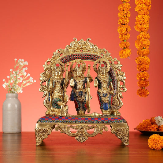 Sama Homes-brass ram darbar idol with stonework 12 5 inch
