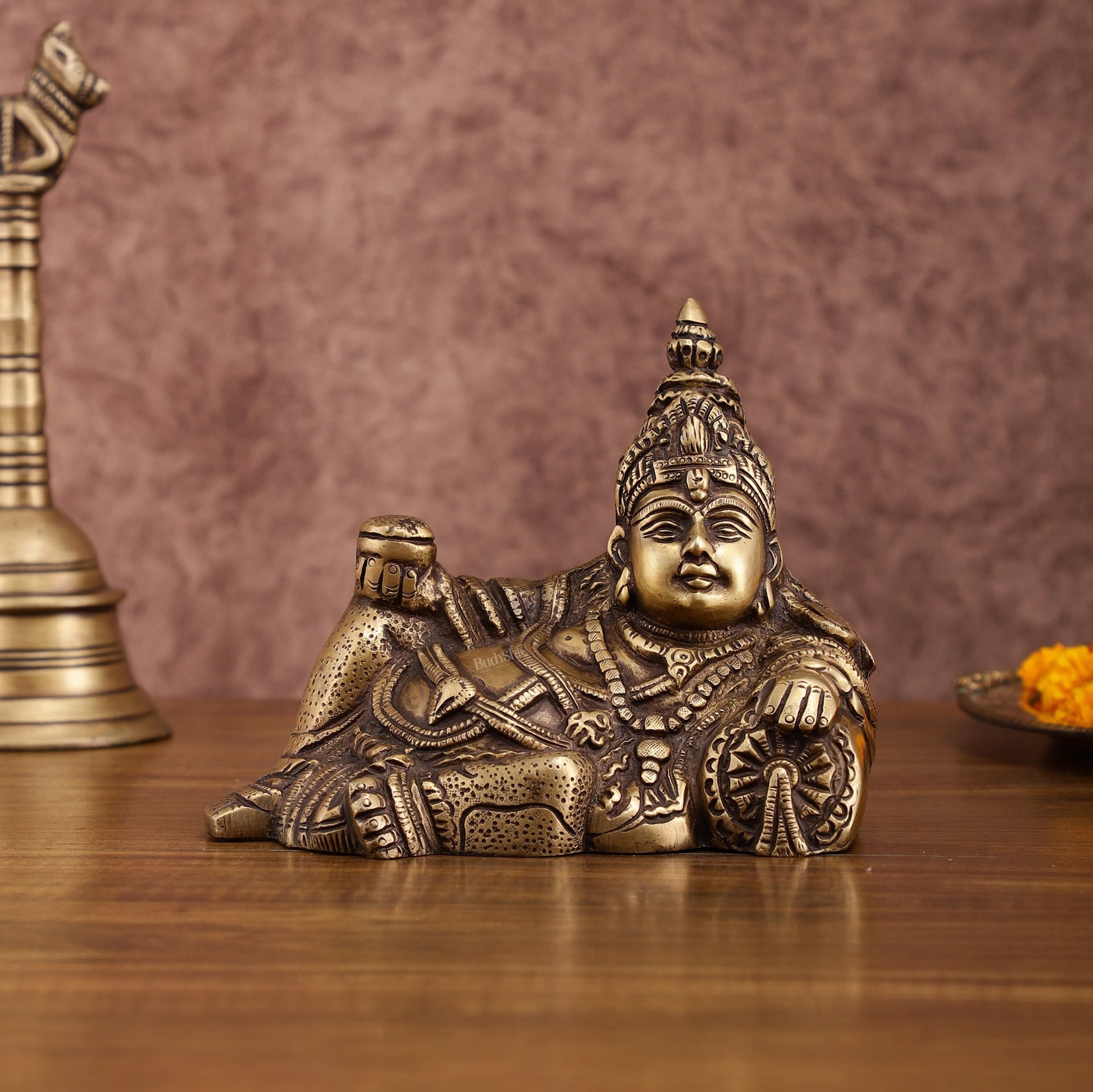 Brass Resting Kuber Idol 6 inch vintage tone | 100% Certified Copper & Brass - Sama Homes Idol - Brass Sculpture - Eco-friendly - Sama Homes