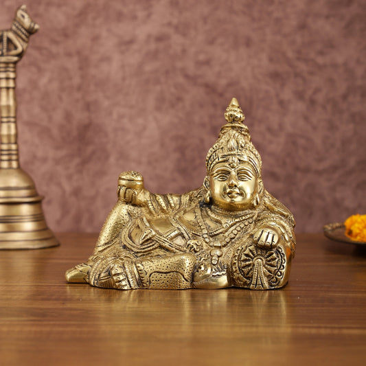 Brass Resting Kuber Idol 6 inch | 100% Certified Copper & Brass - Sama Homes Idol - Brass Sculpture