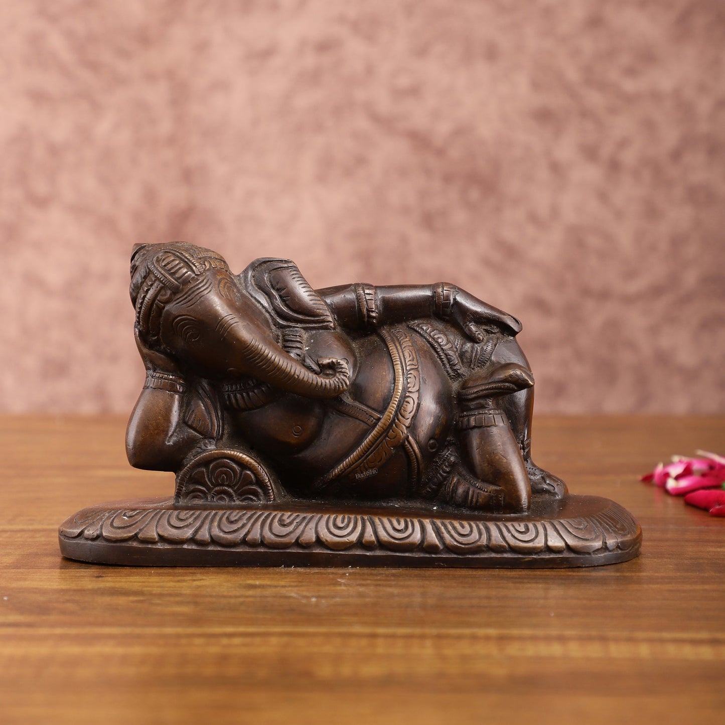 Brass Resting Lord Ganesha Statue – Burnt copper Finish, 7.5 Inch, Vintage Design | 100% Certified Copper & Brass - Sama Homes Idol - Brass Sculpture
