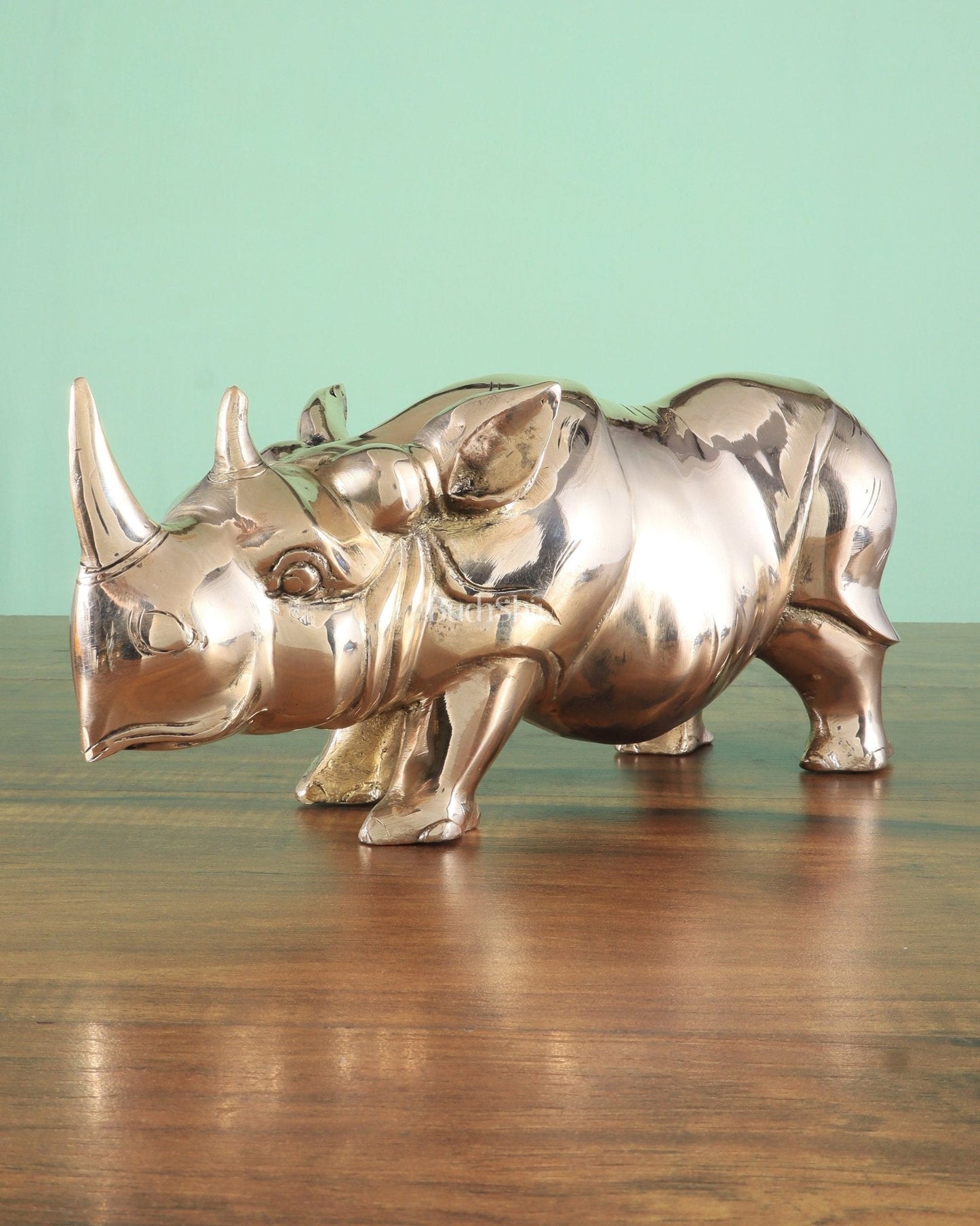 Brass Rhino Statue – Vastu & Feng Shui Recommended | 100% Certified Copper & Brass - Sama Homes Idol - Brass Sculpture