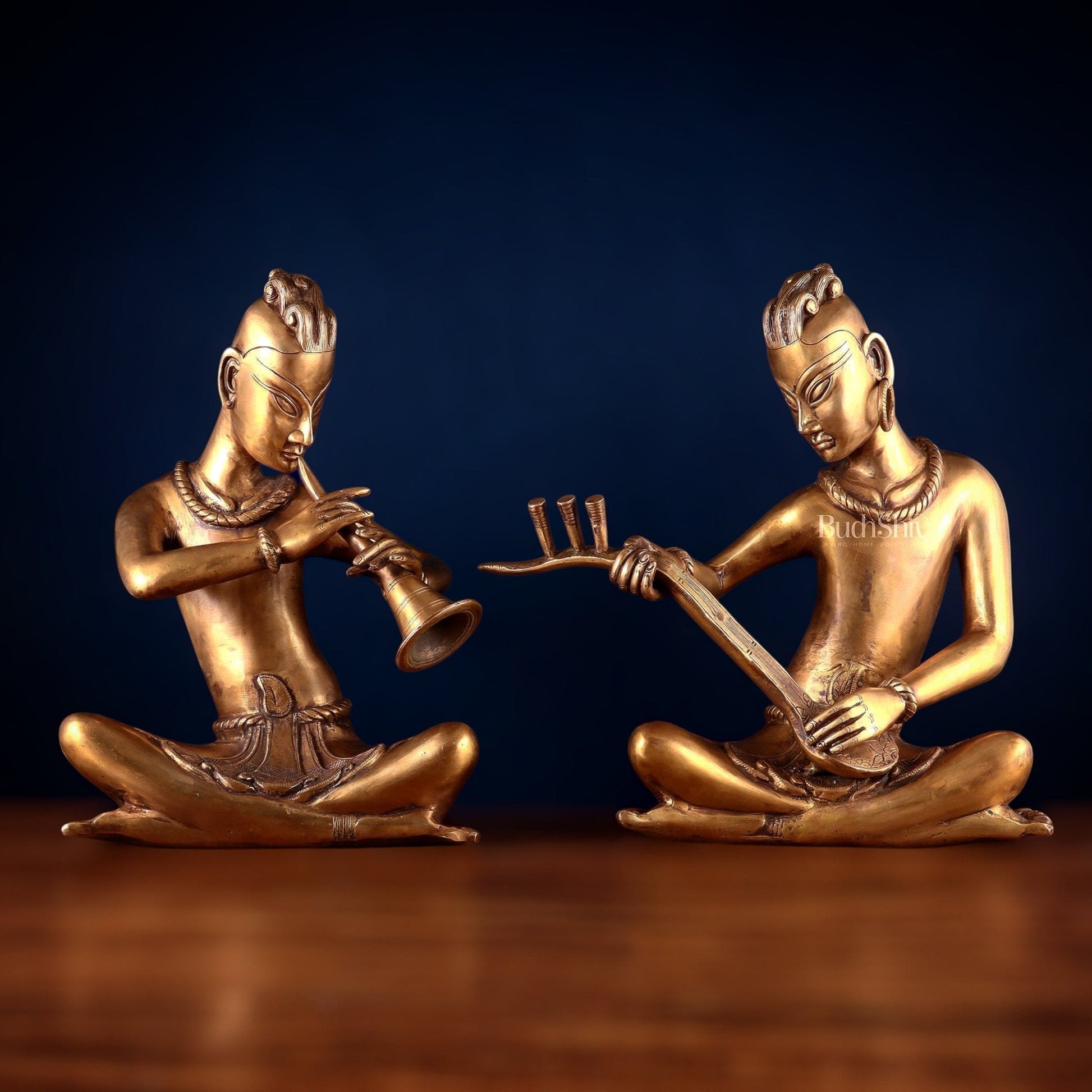 Brass Set of 2 Tansen Musicians – 18 Inch | 100% Certified Copper & Brass - Sama Homes Idol - Brass Sculpture - Eco-friendly - Sama Homes